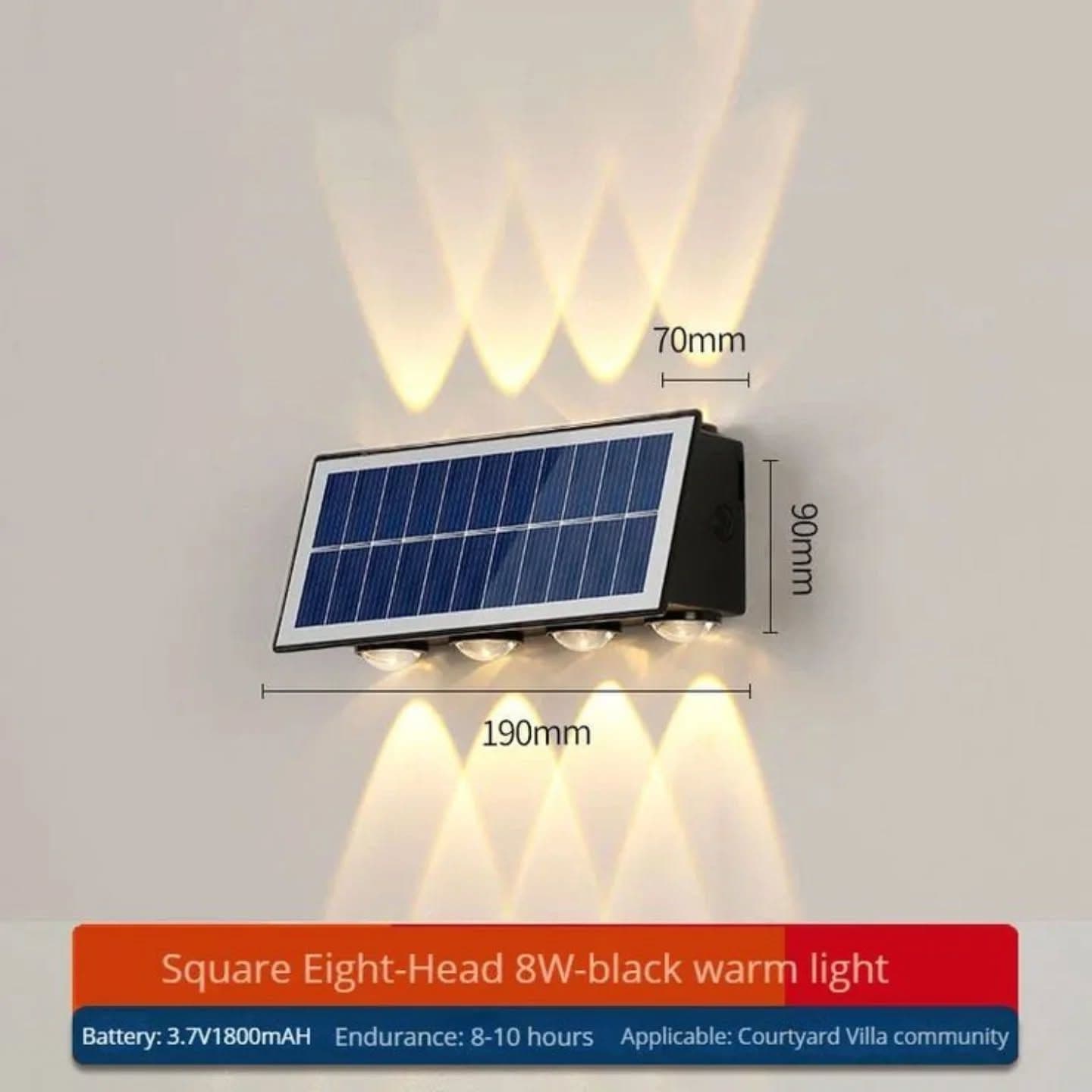 Modern Solar-Powered Black Aluminum Outdoor Wall Light