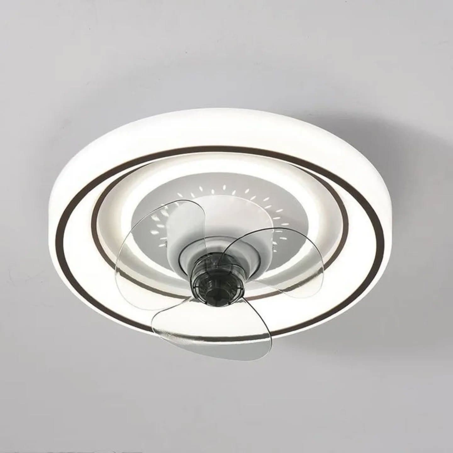 Modern White Acrylic Ceiling Light with Integrated Fan & Dimmable LED