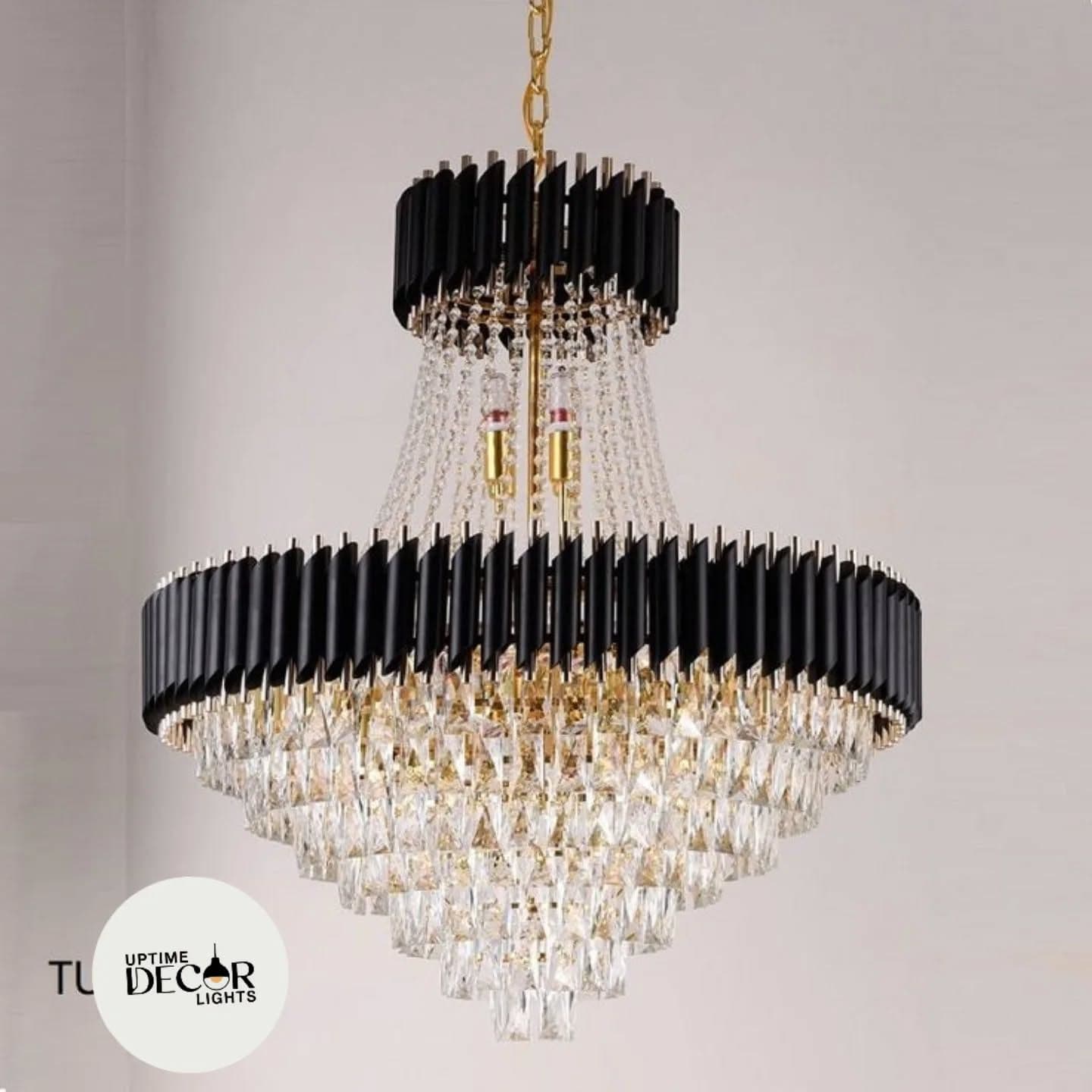 Luxury Modern Gold and Black Crystal Tiered Chandelier
