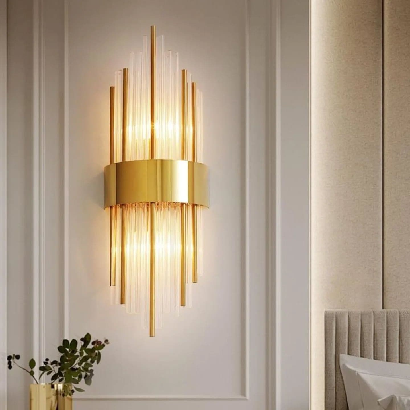 Modern Gold Tube Glass Wall Light with Brass Accents