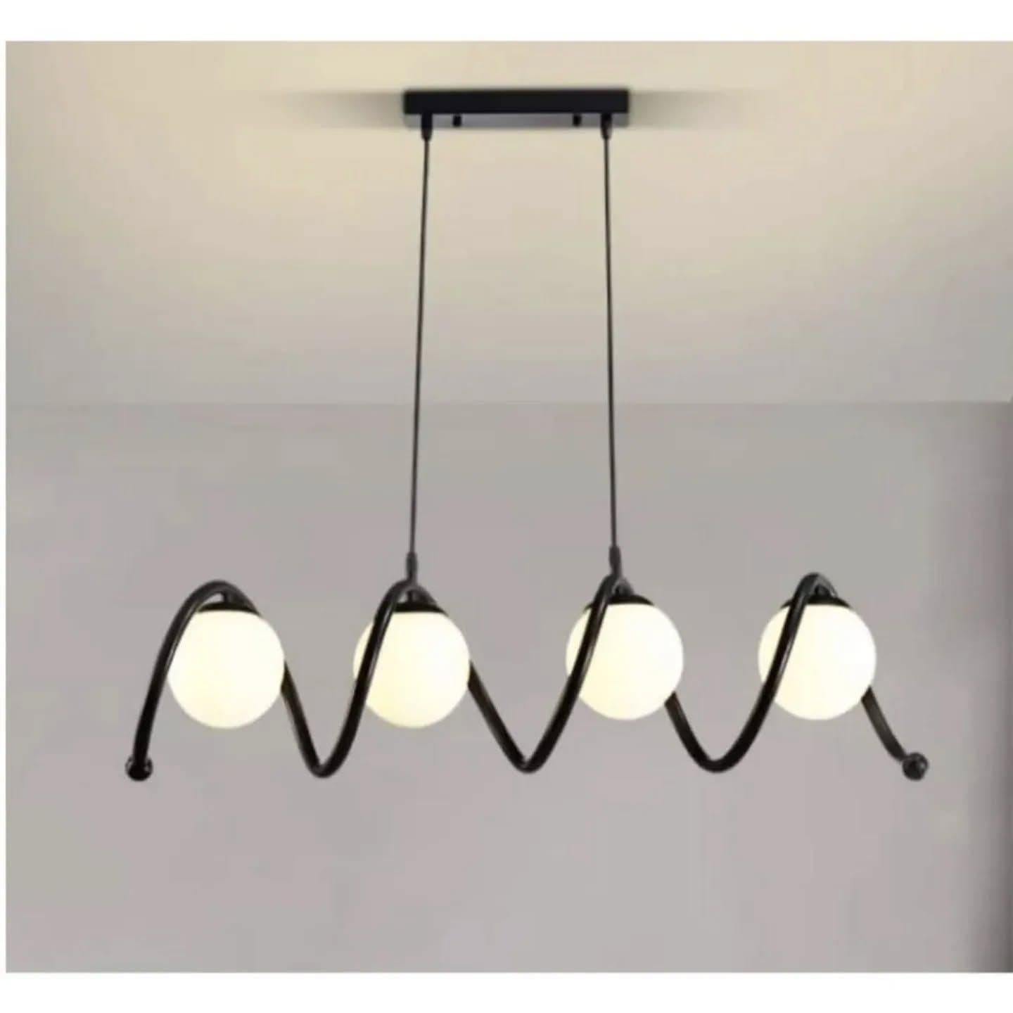 Modern Black Spiral Pendant Light with Frosted Glass Globes