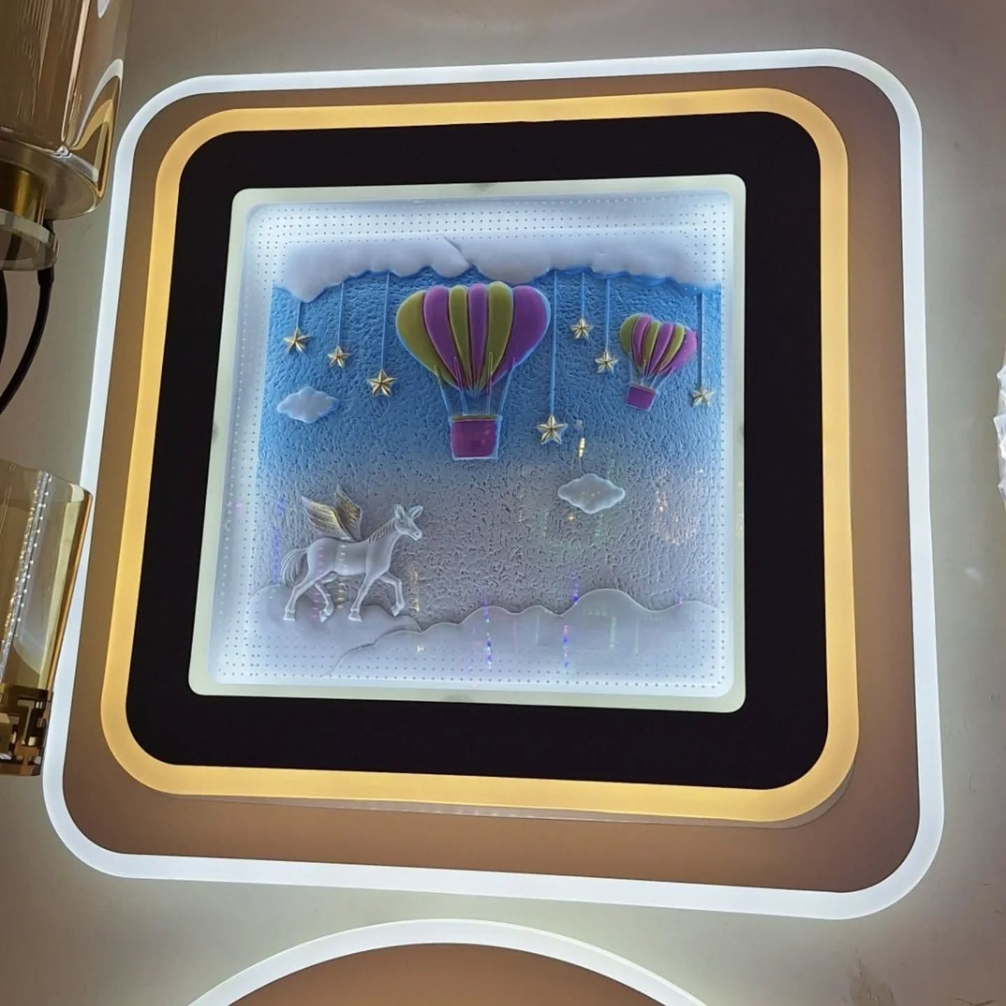 Modern 3D Hot Air Balloon LED Ceiling Light in Gold, White & Black