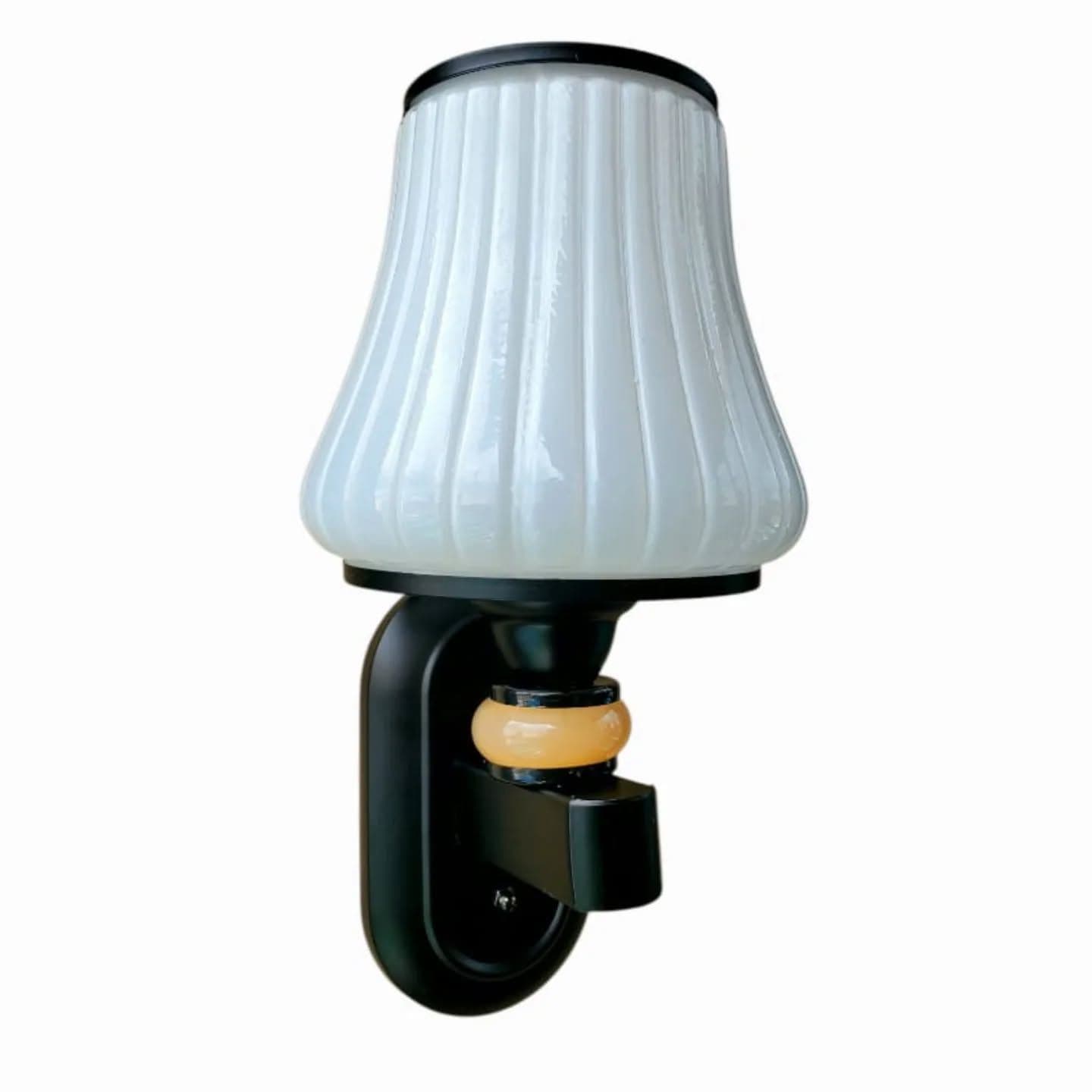 Vintage Ribbed Glass Wall Light in Black and Amber