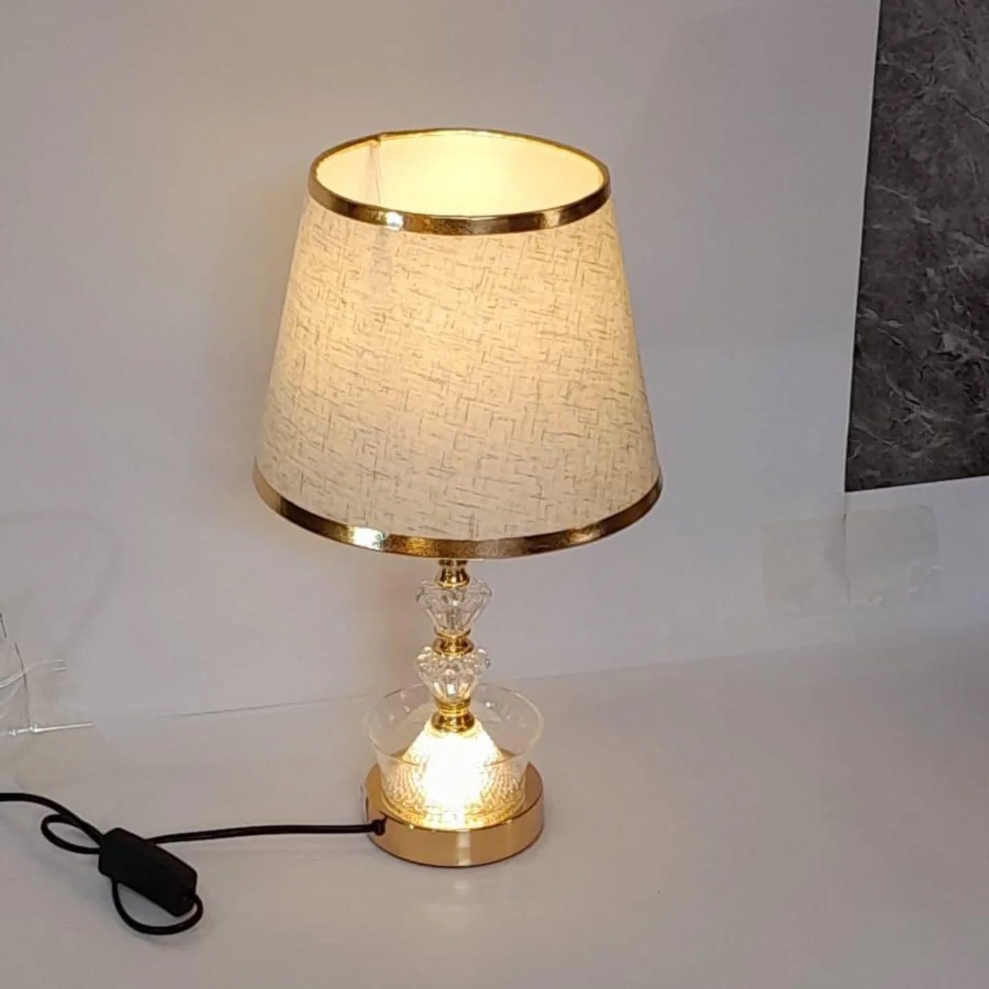 Gold Crystal and Fabric Table Lamp with Drum Shade