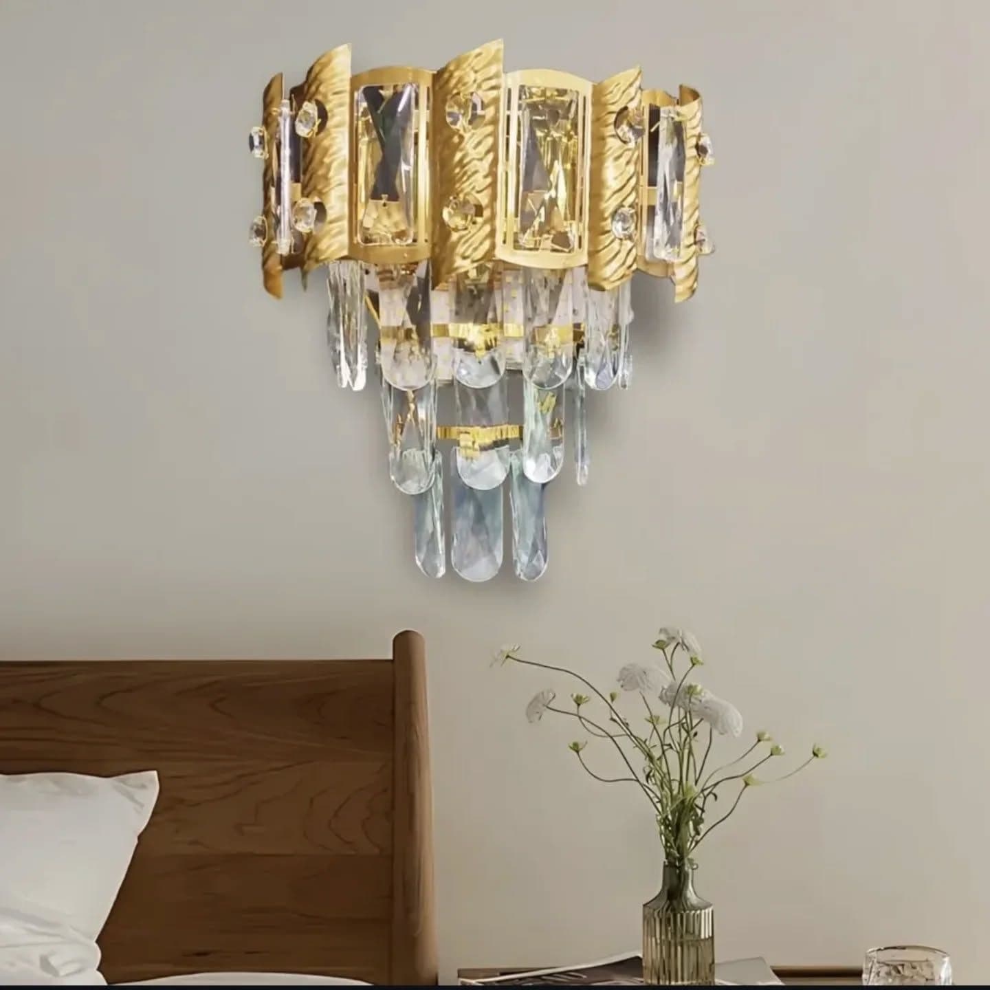 Ornate Gold Crystal Tiered Wall Light