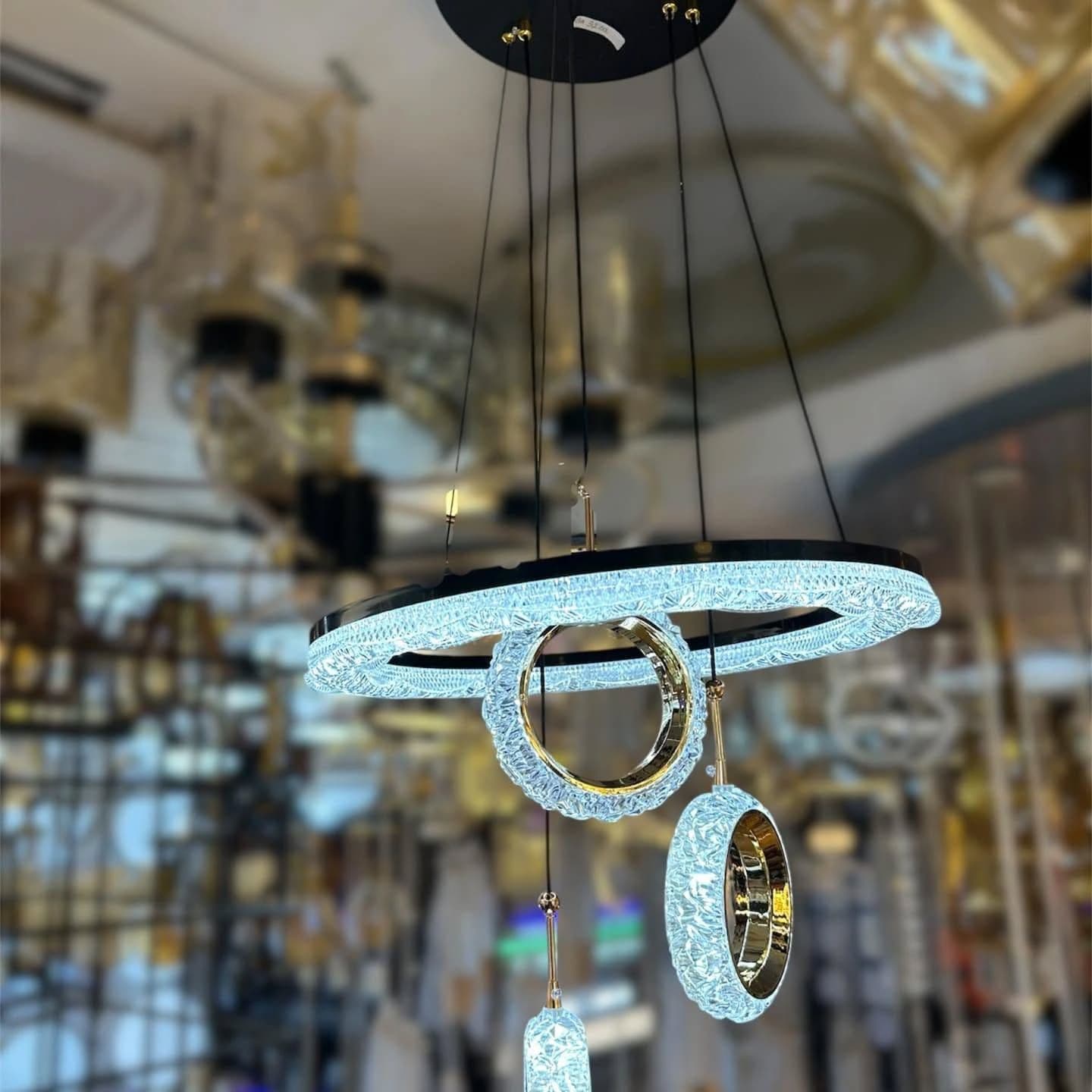 Luxury Modern Gold Crystal Ring Chandelier with Integrated LEDs