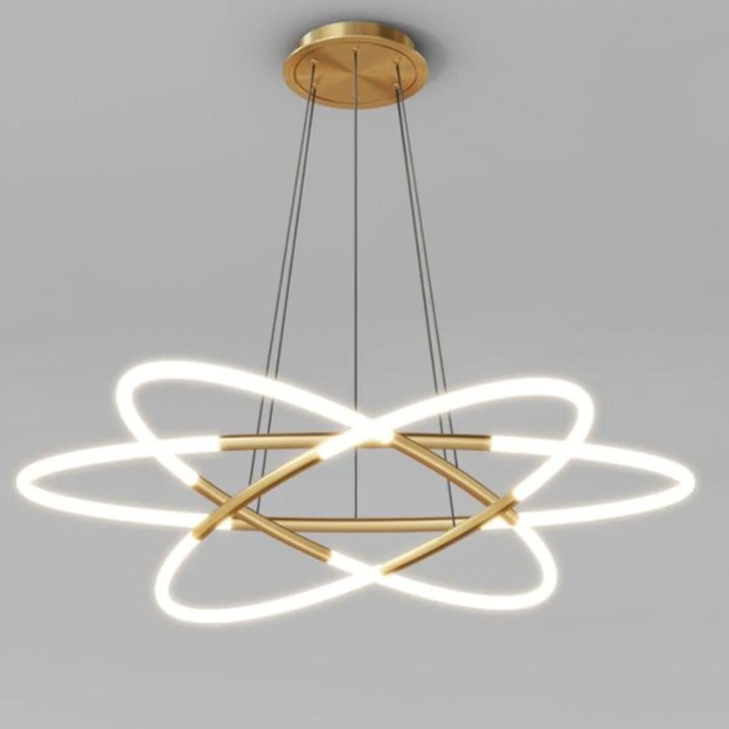 Modern Gold Geometric Orbital Ring Chandelier with Integrated LEDs