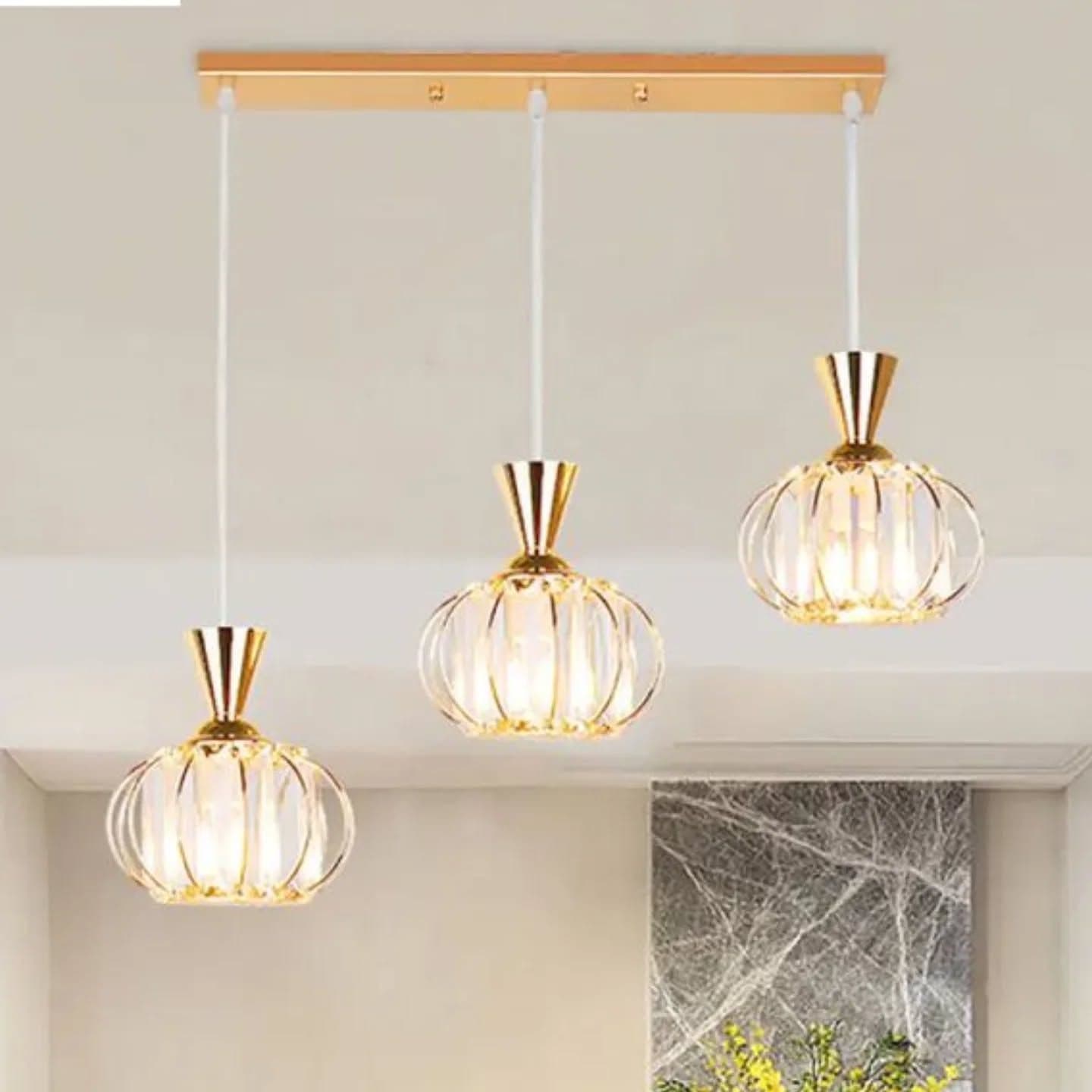 Modern 3-in-1 Gold Crystal Geometric Pendant Light