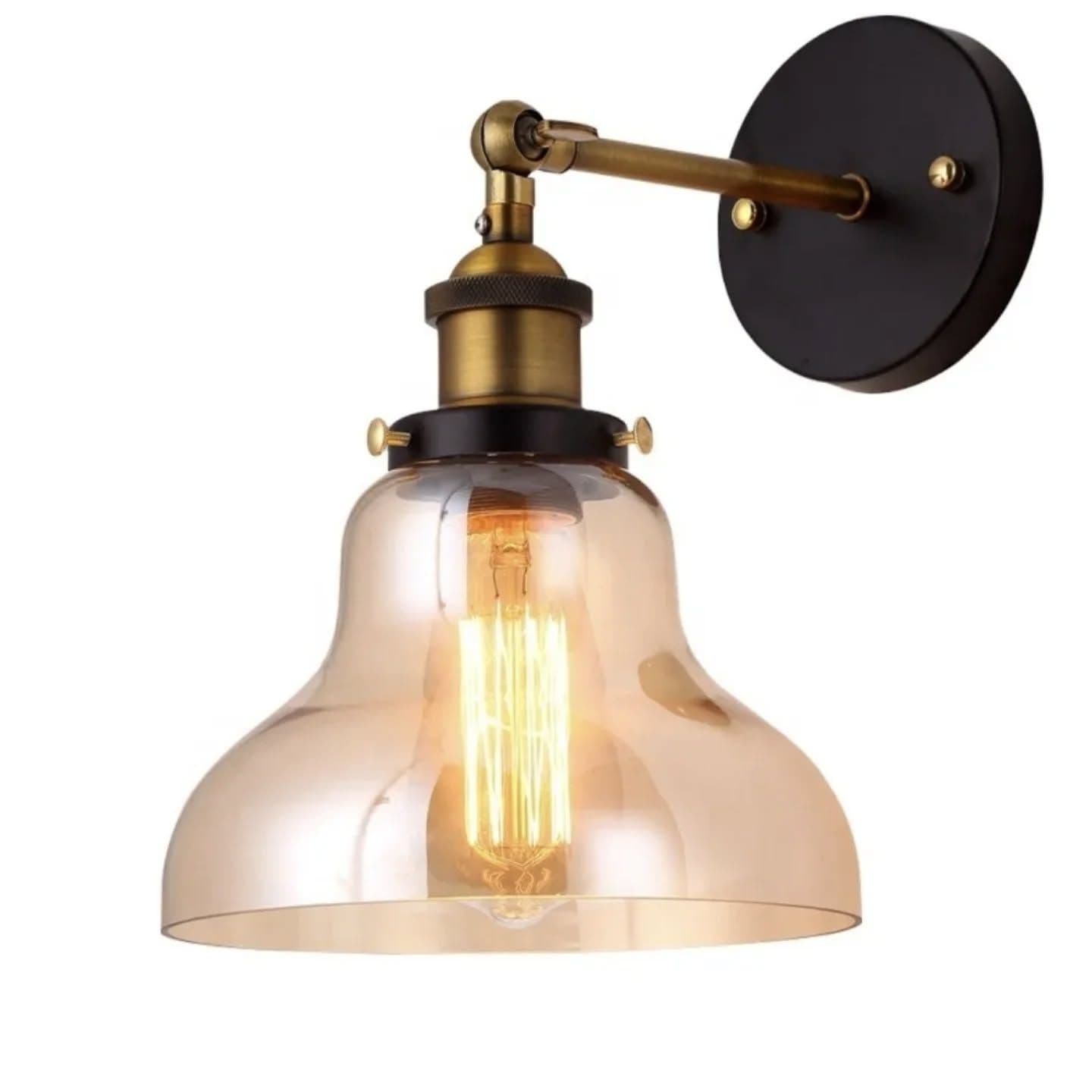 Industrial Amber Glass and Brass Adjustable Wall Light