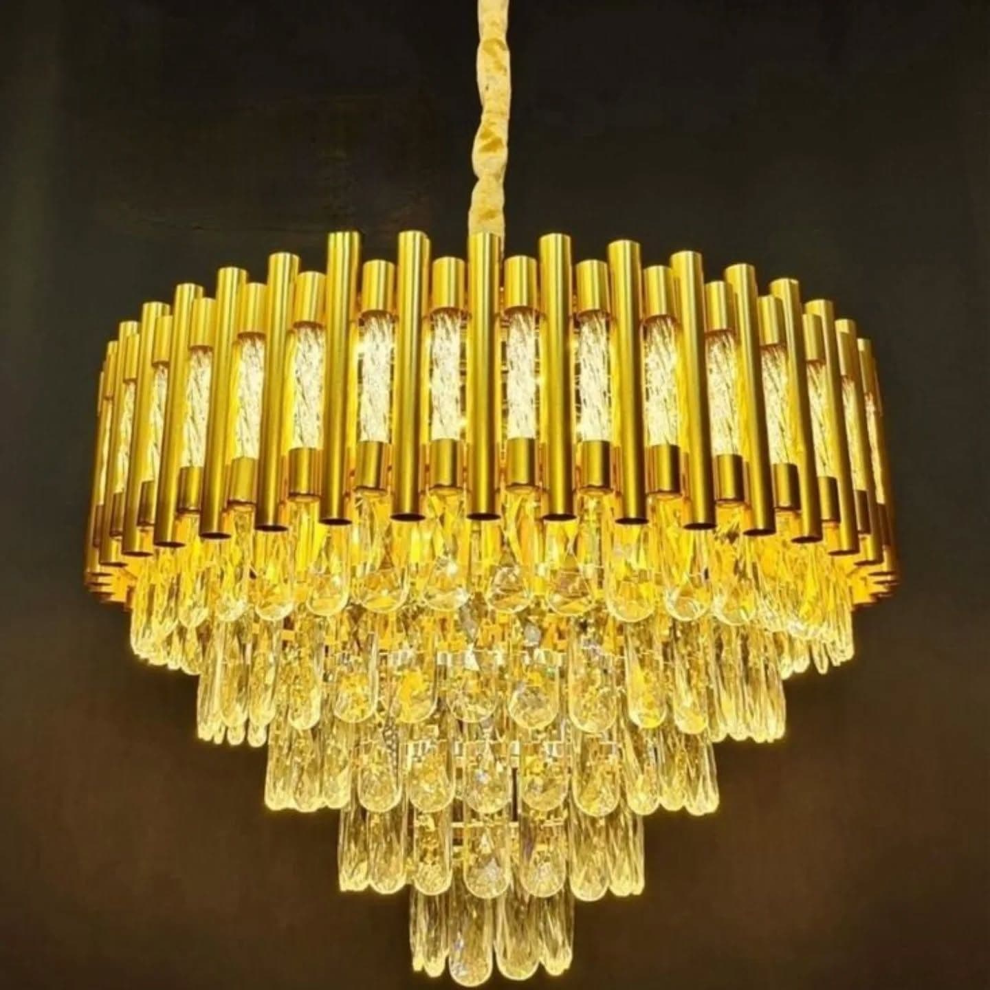 Luxury Modern Gold Crystal Tube Chandelier