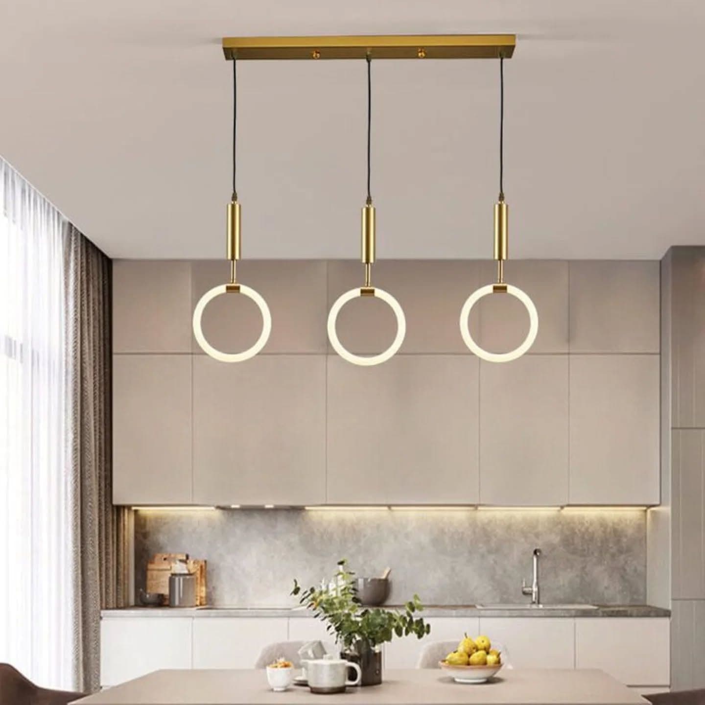 Modern Gold 3-in-1 Ring Pendant Light with Integrated LEDs