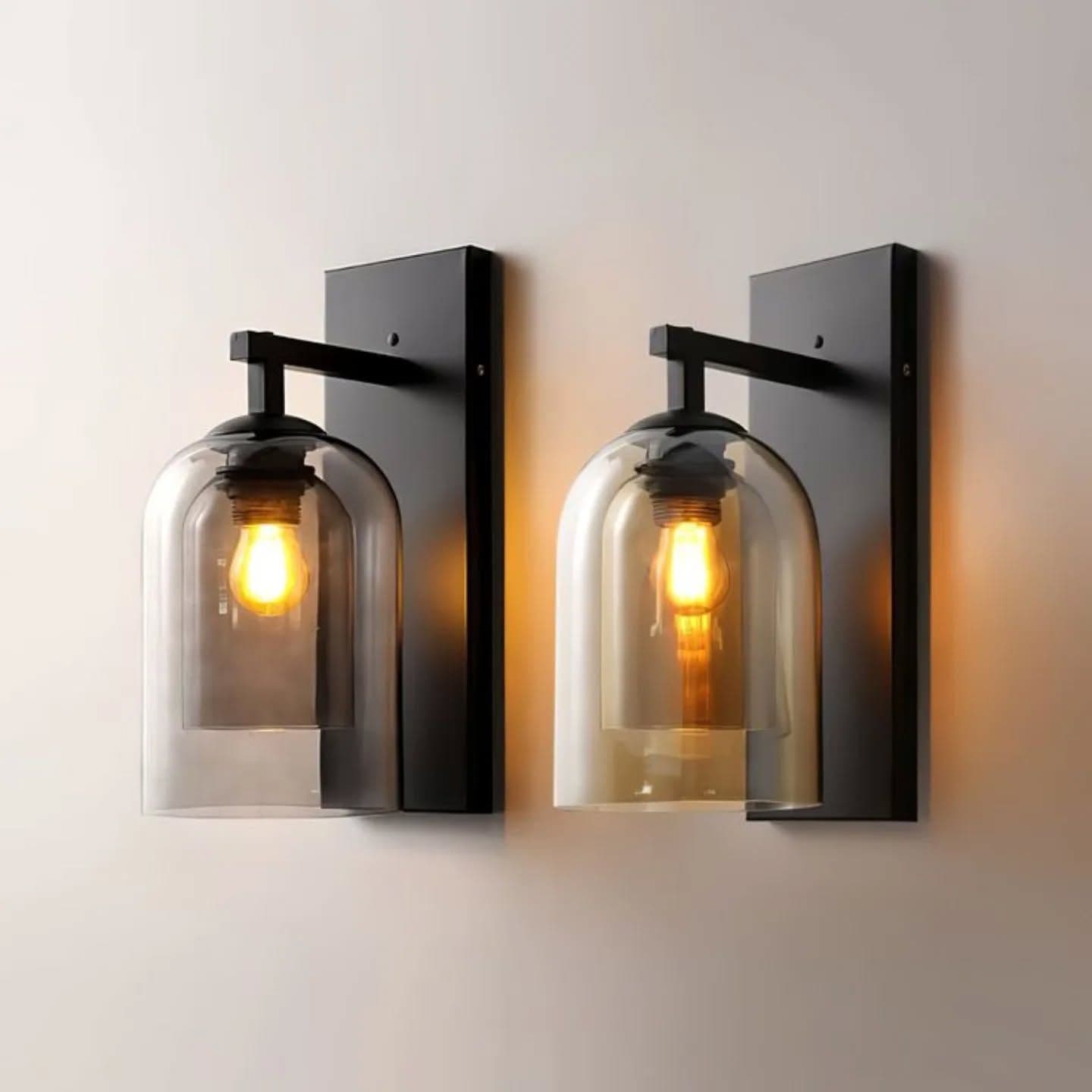 Modern Black Glass Wall Light with Clear & Amber Shades