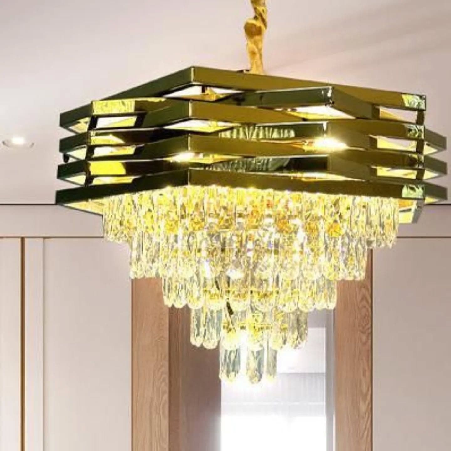 Modern Geometric Gold Crystal Chandelier