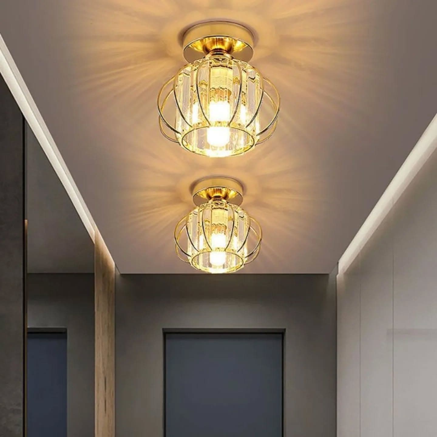 Modern Gold Geometric Crystal Chandelier for Hallways
