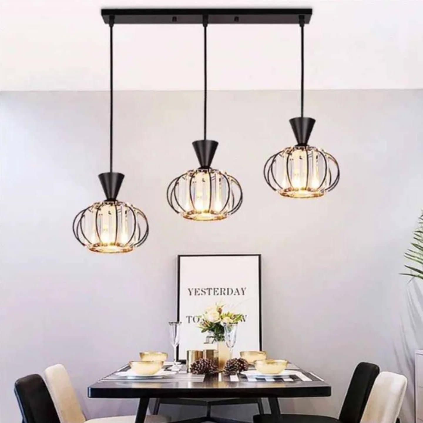 Modern Black Crystal Geometric Pendant Light