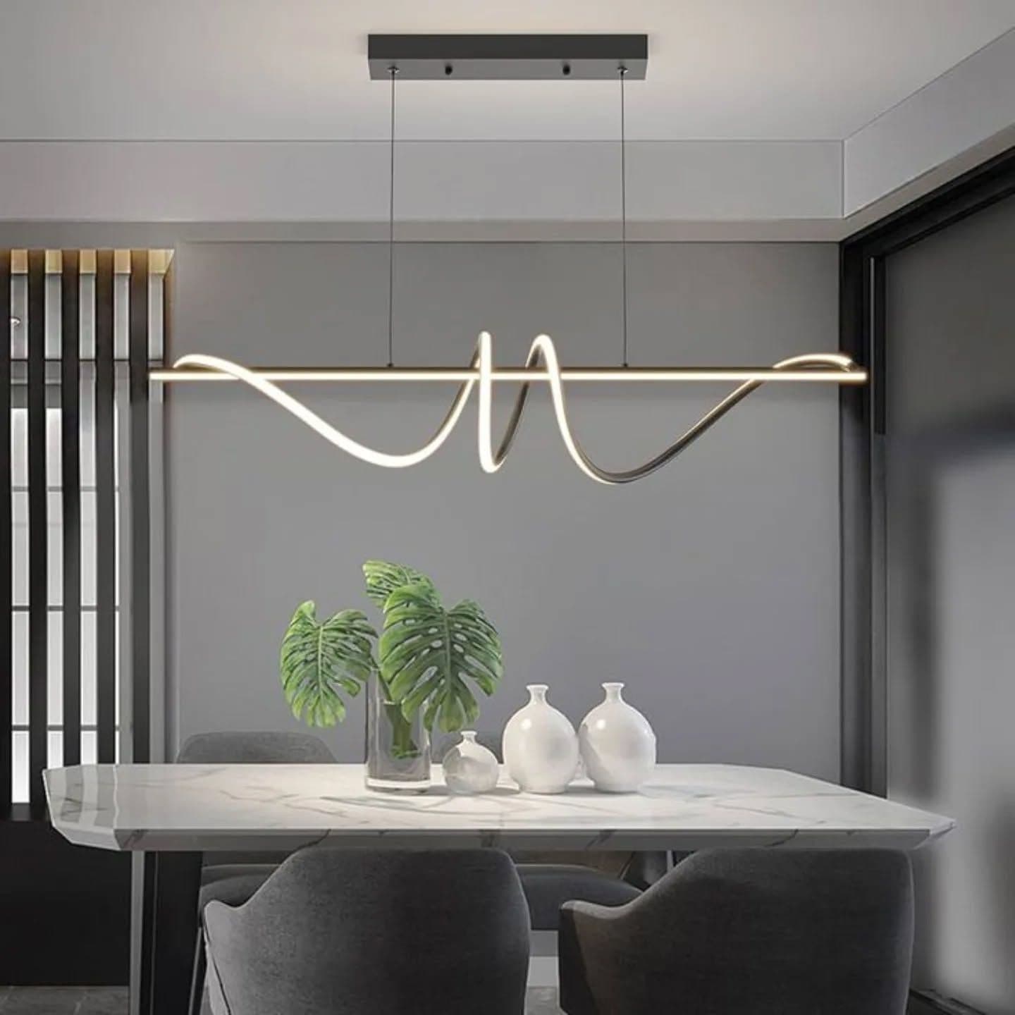 Modern Black and Gold Wave Pendant Light with Integrated LEDs