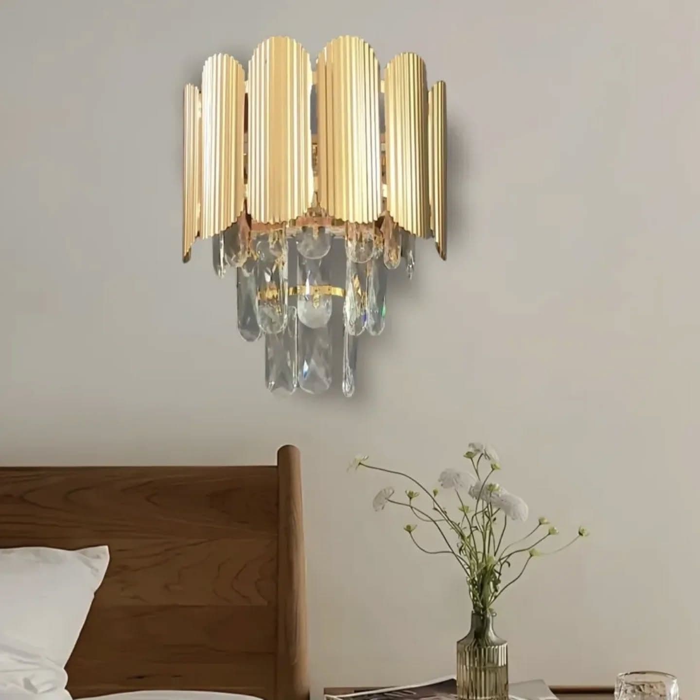 Ornate Gold Brass and Crystal Wall Light
