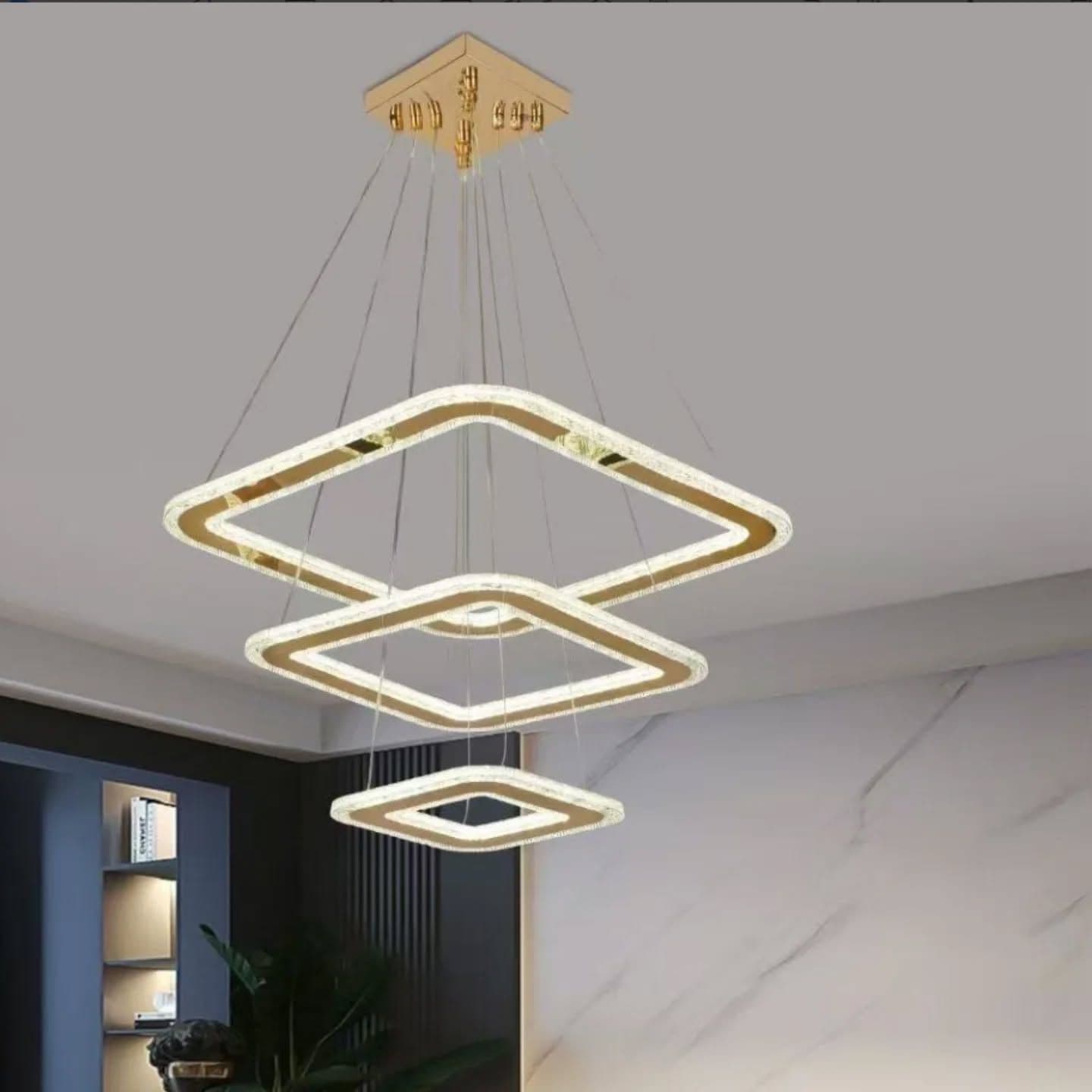 Luxury Modern Gold Crystal Square Chandelier