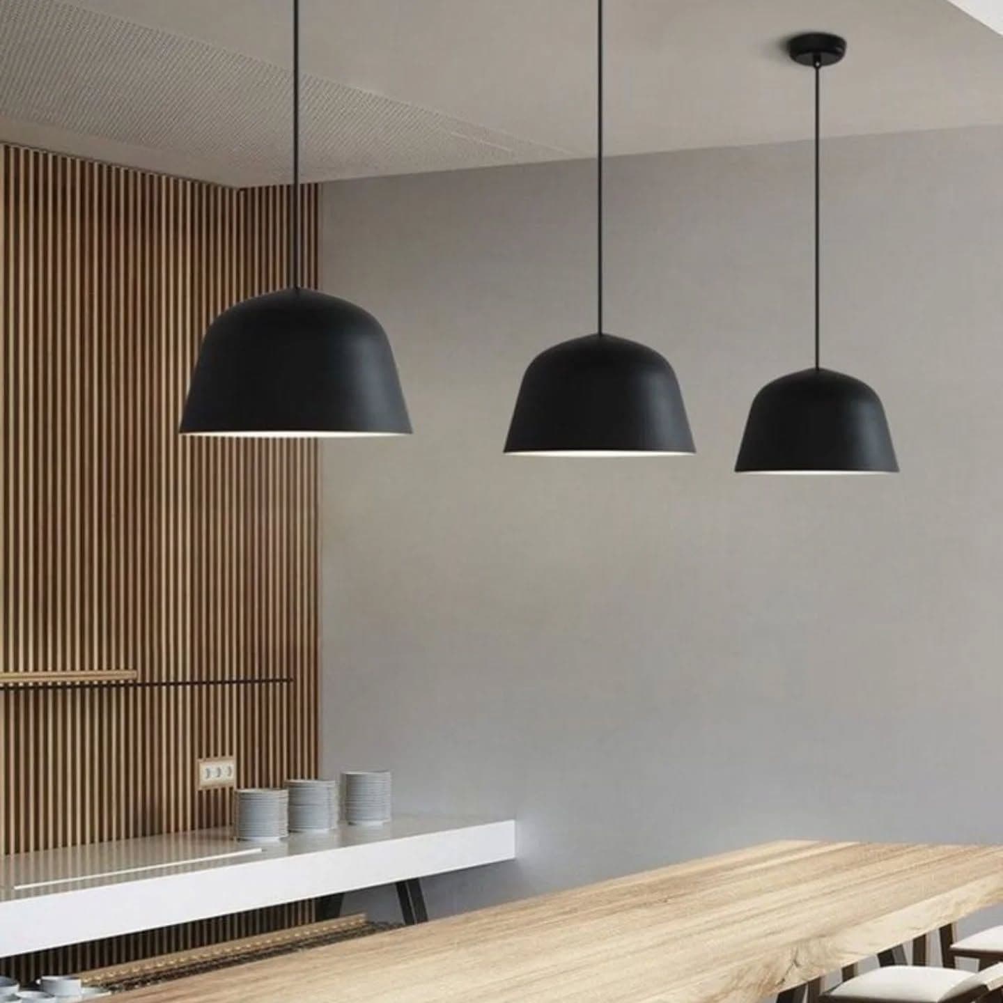 Modern Matte Black Metal Pendant Light - Bell Shade