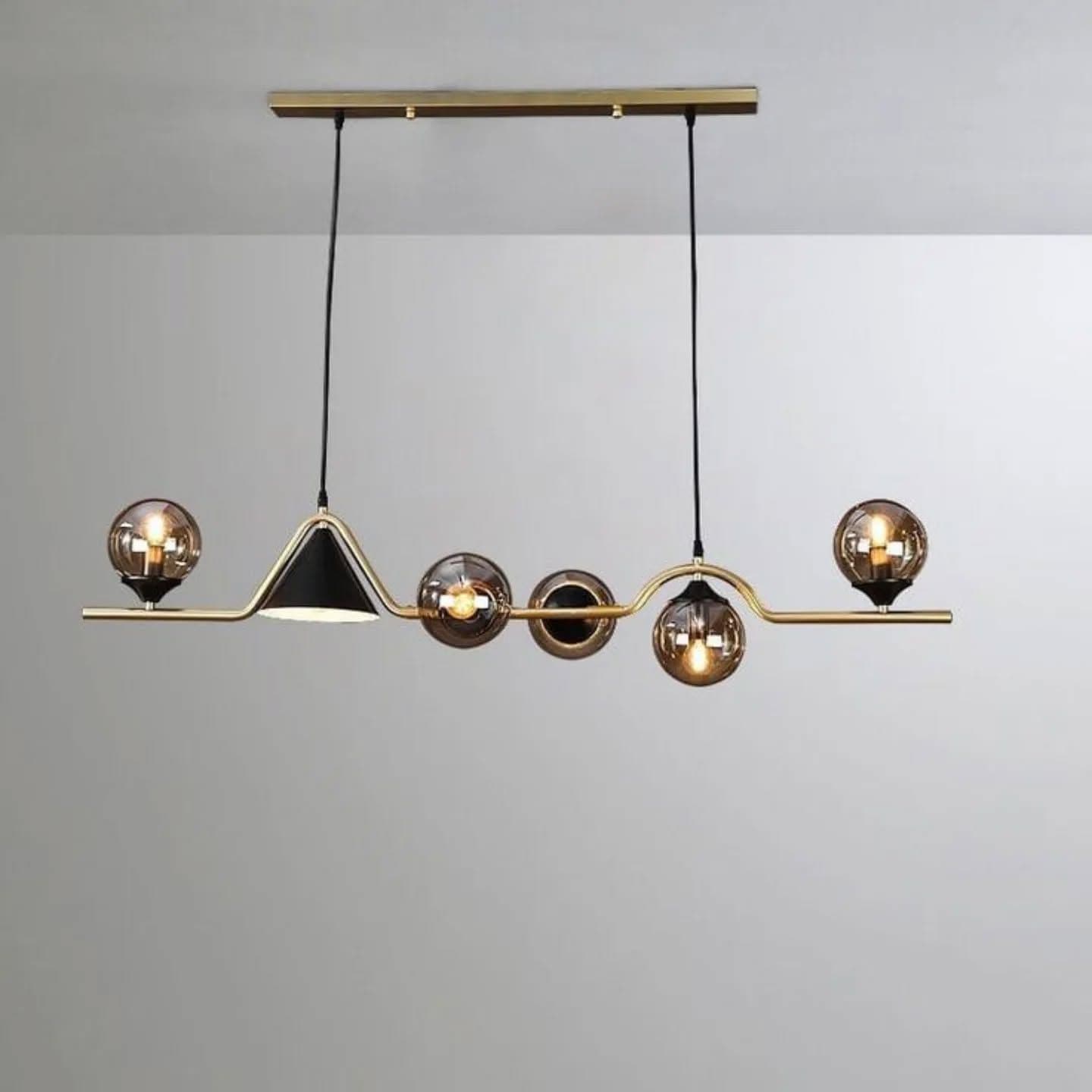 Modern Gold Geometric Chandelier with Smoked Glass Globes