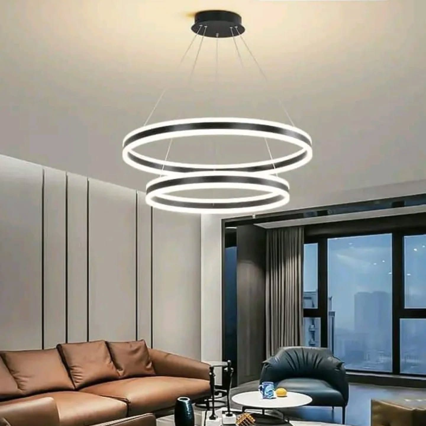 Modern Black Double Ring LED Chandelier - Oversized