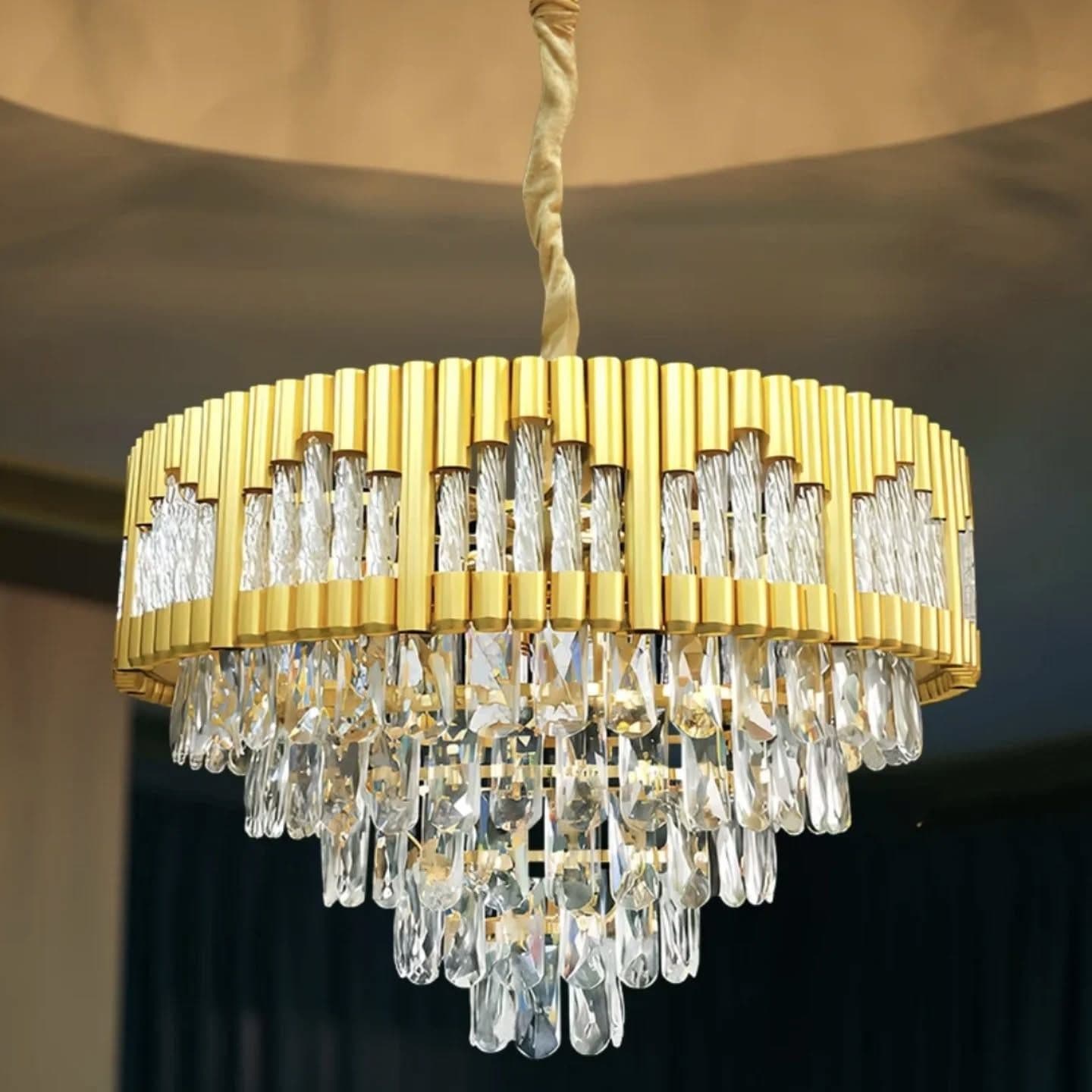 Modern Gold Crystal Tiered Chandelier