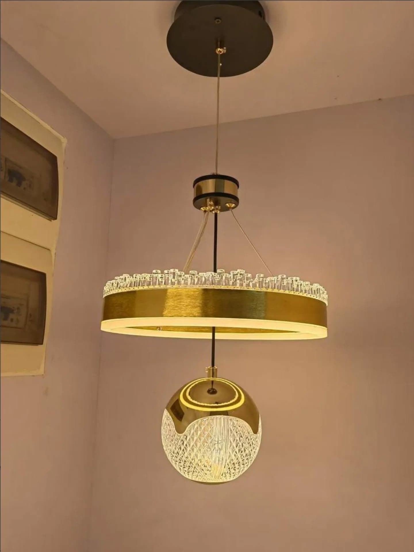 Modern Gold Ring Pendant Light with Crystal Embellishments