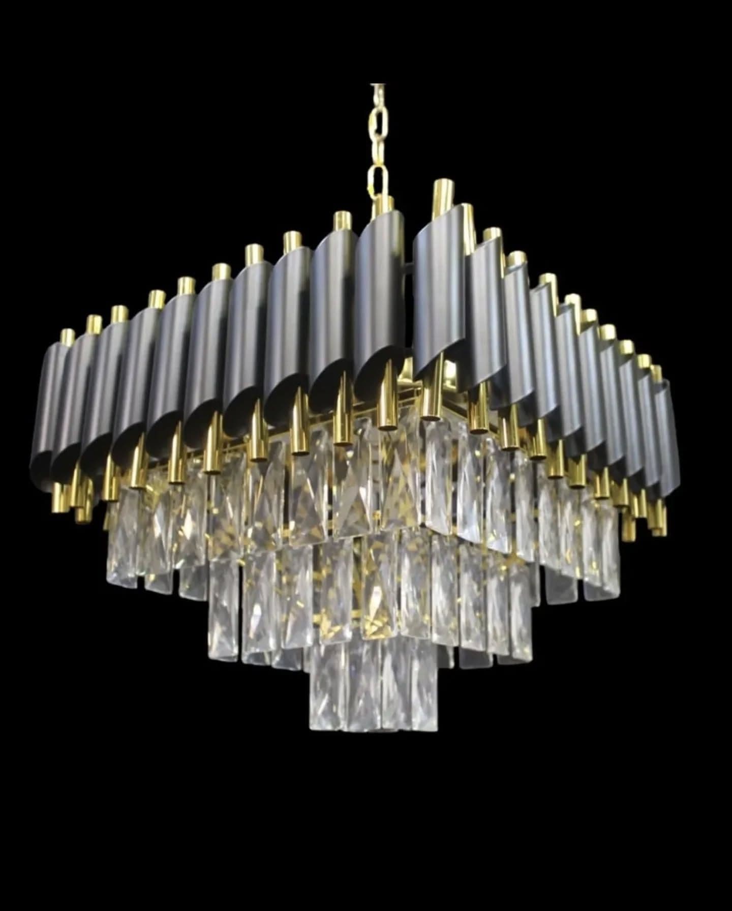 Luxury Modern Gold & Silver Tiered Crystal Chandelier