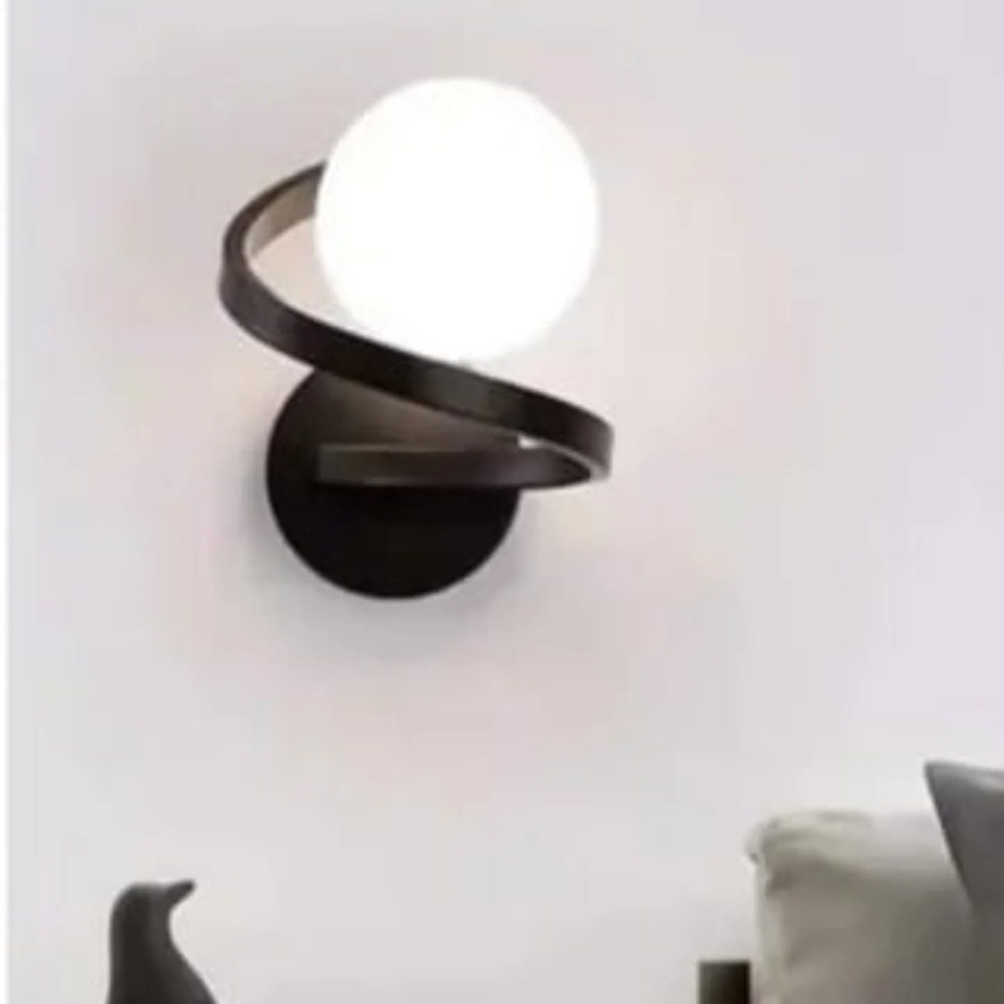Modern Black Swirl Design Wall Light with Globe Shade