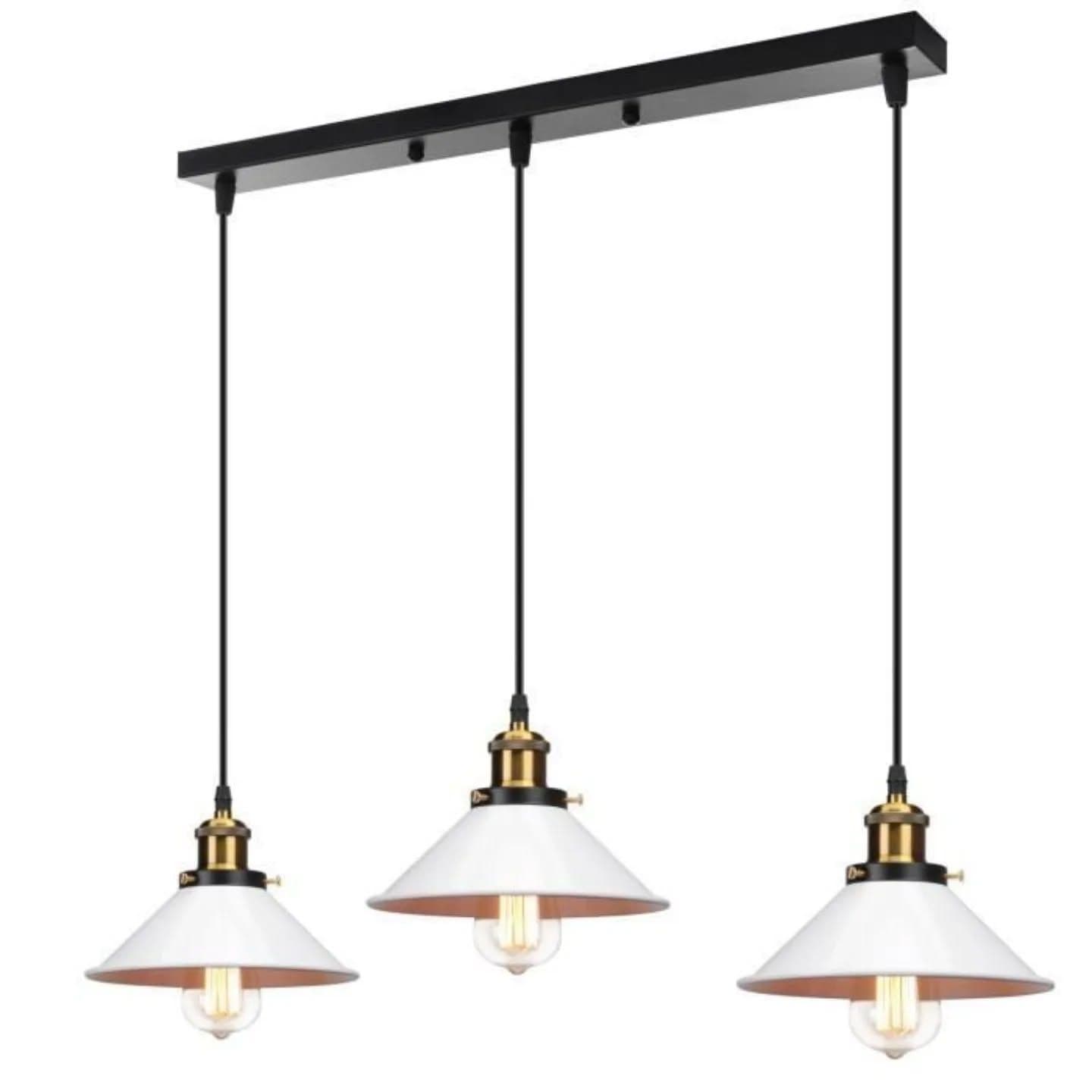 Industrial 3-Light Brass and Black Linear Pendant Light