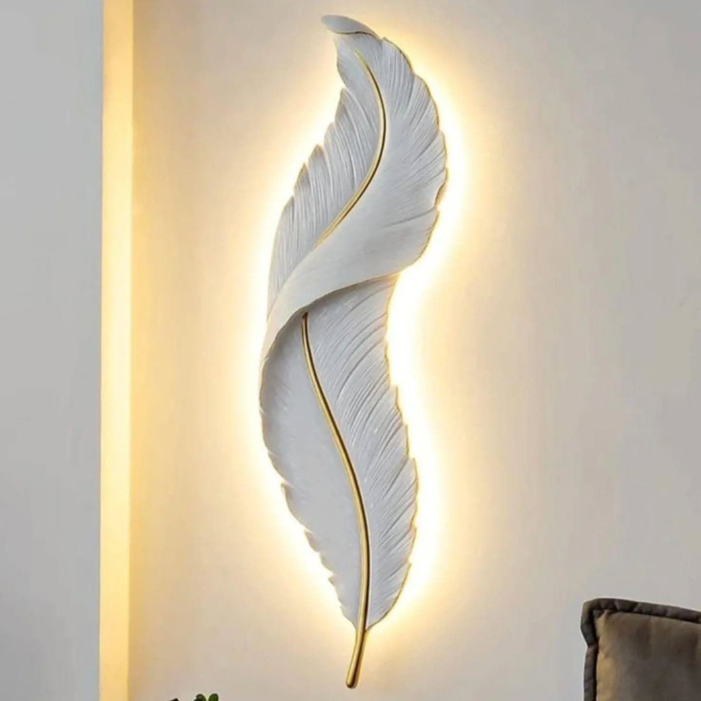 Modern White and Gold Feather LED Wall Light