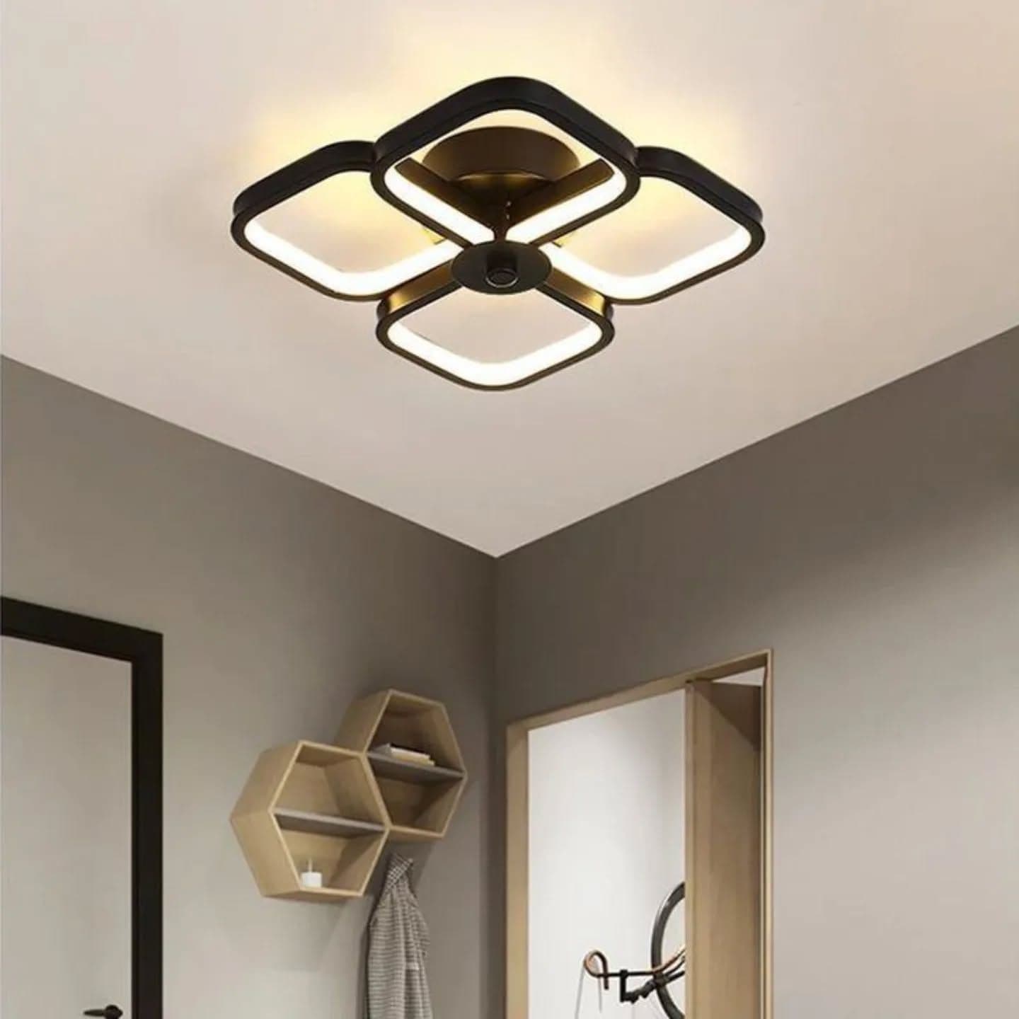 Modern Black and Gold Geometric LED Chandelier