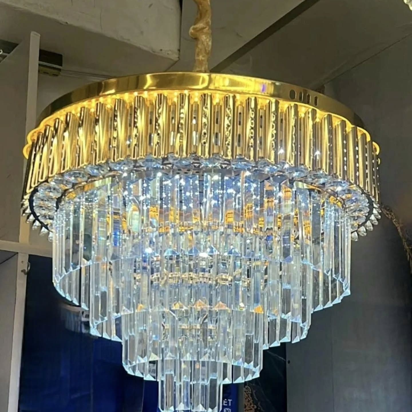 Luxury Ornate Gold Crystal Tiered Chandelier
