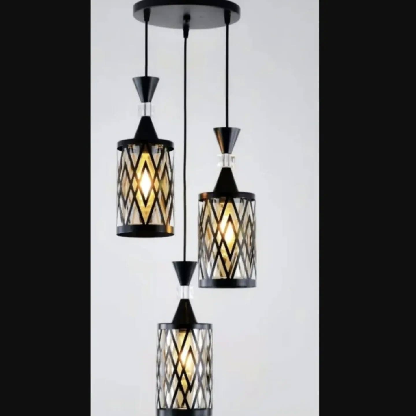 Modern Black Geometric Crystal 3-in-1 Pendant Light