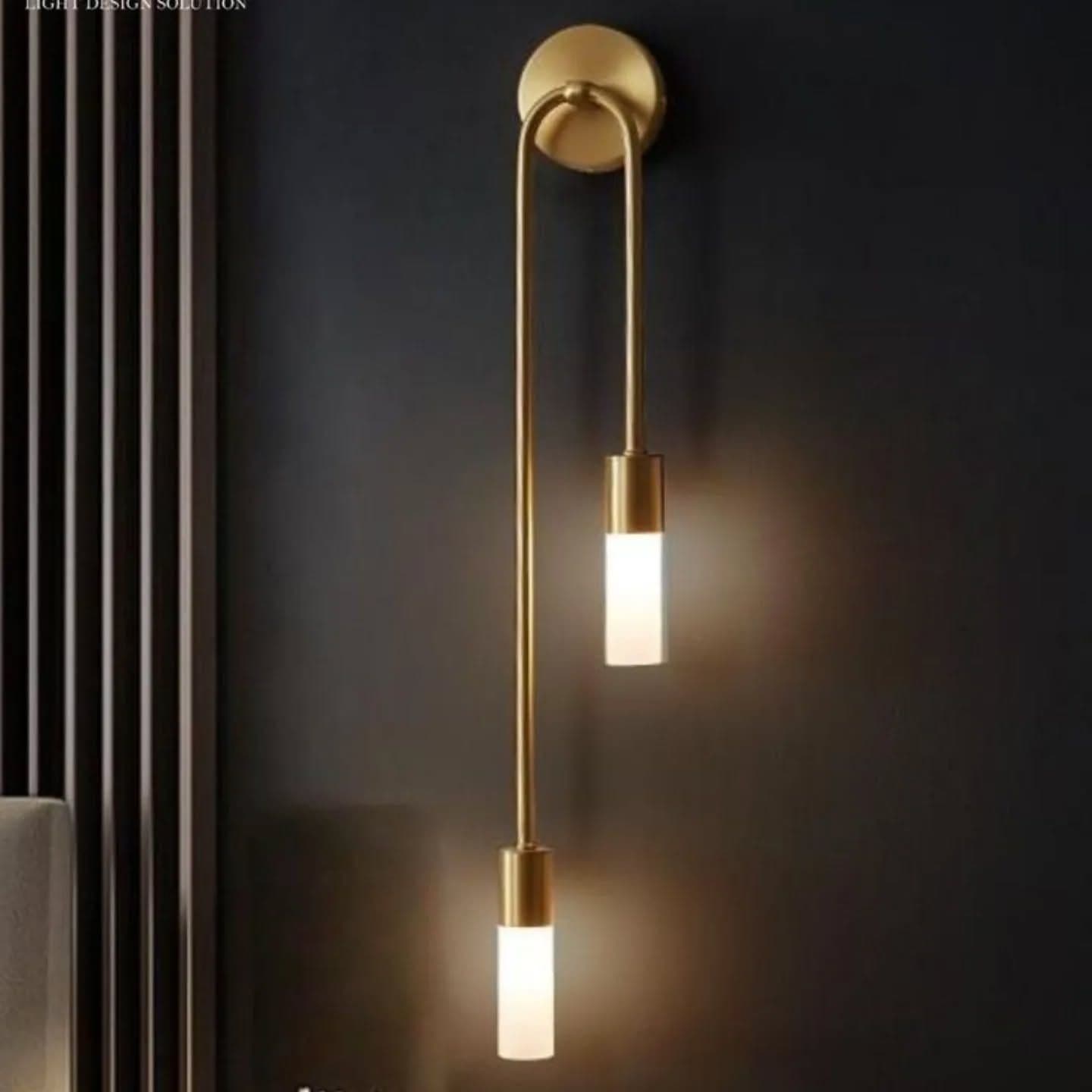 Modern Dual Gold Brass Wall Light with Frosted Glass Shades