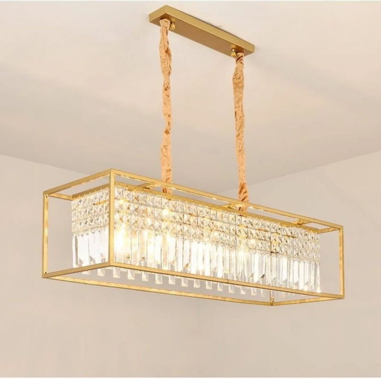 Modern Gold Rectangular Crystal Chandelier