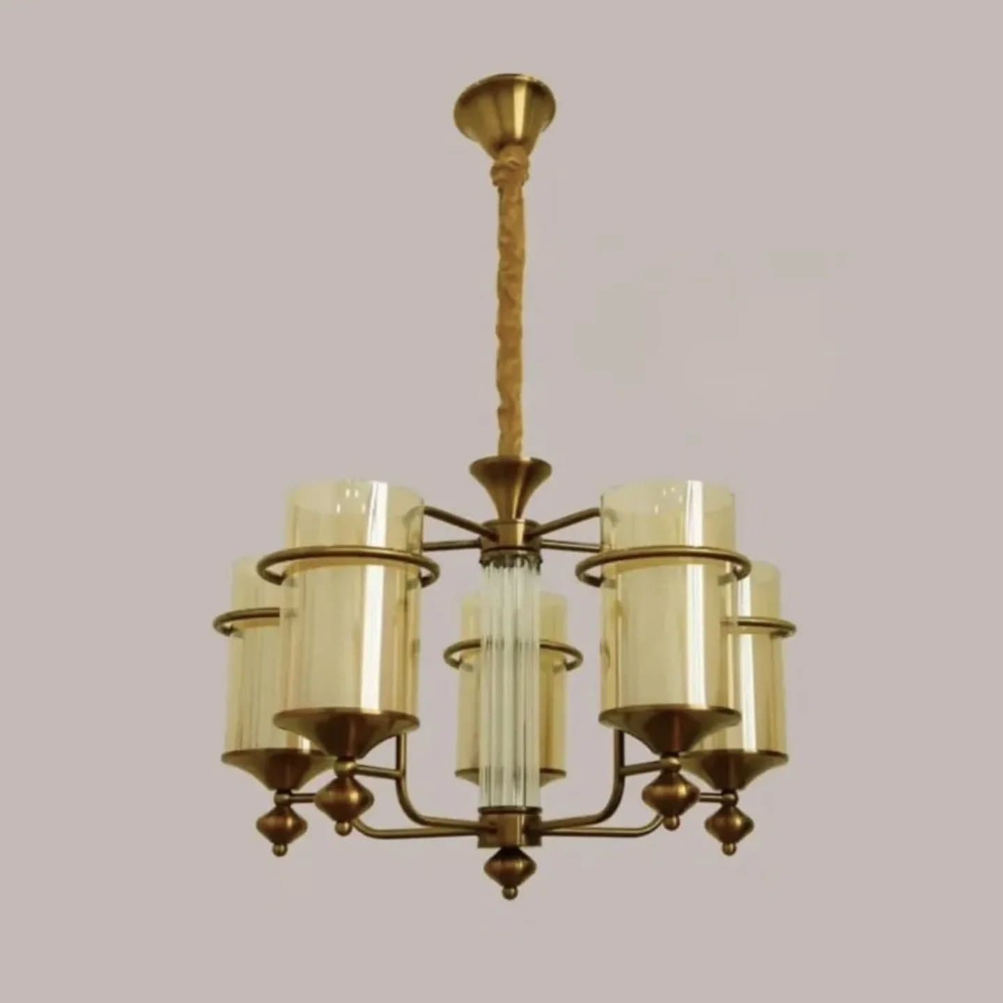 5-Arm Traditional Gold Brass Chandelier with Glass Shades