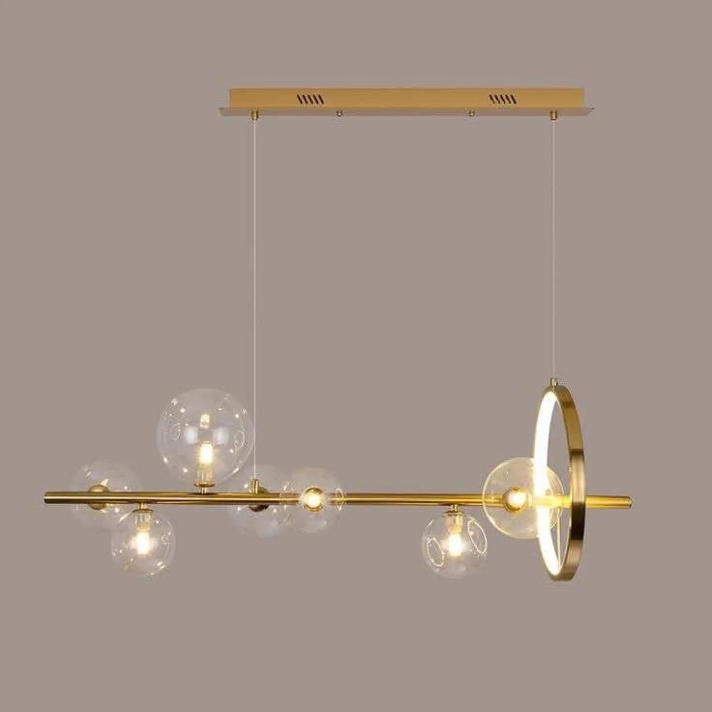 Modern Gold Brass Globe Pendant Light with Ring Accent