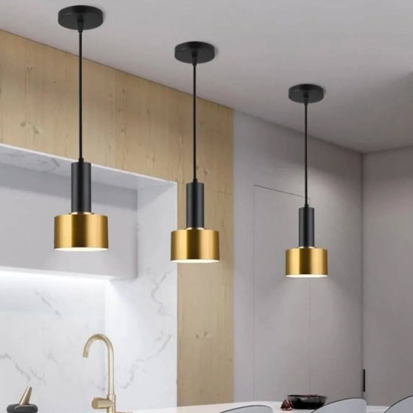 Modern Gold Metal Cylinder Pendant Light for Kitchen Island
