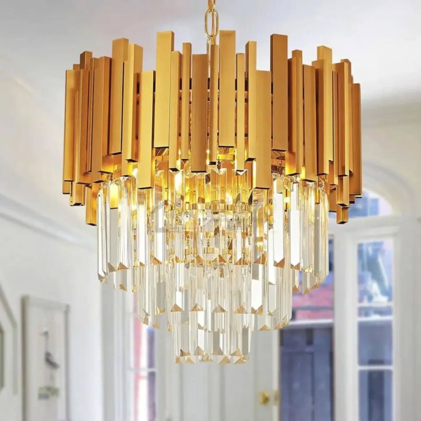 Modern Gold Crystal Multi-Tiered Chandelier