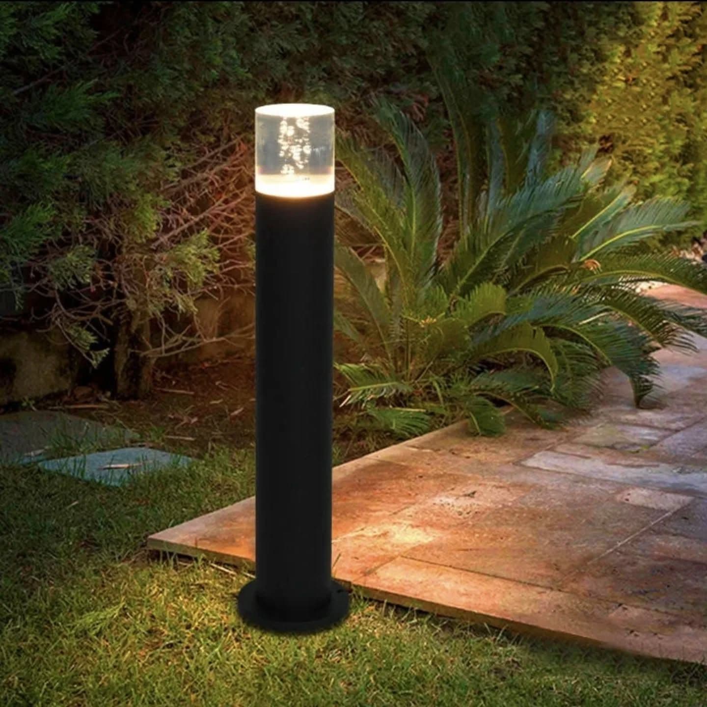 Modern Matte Black LED Bollard Garden Light with Frosted Glass