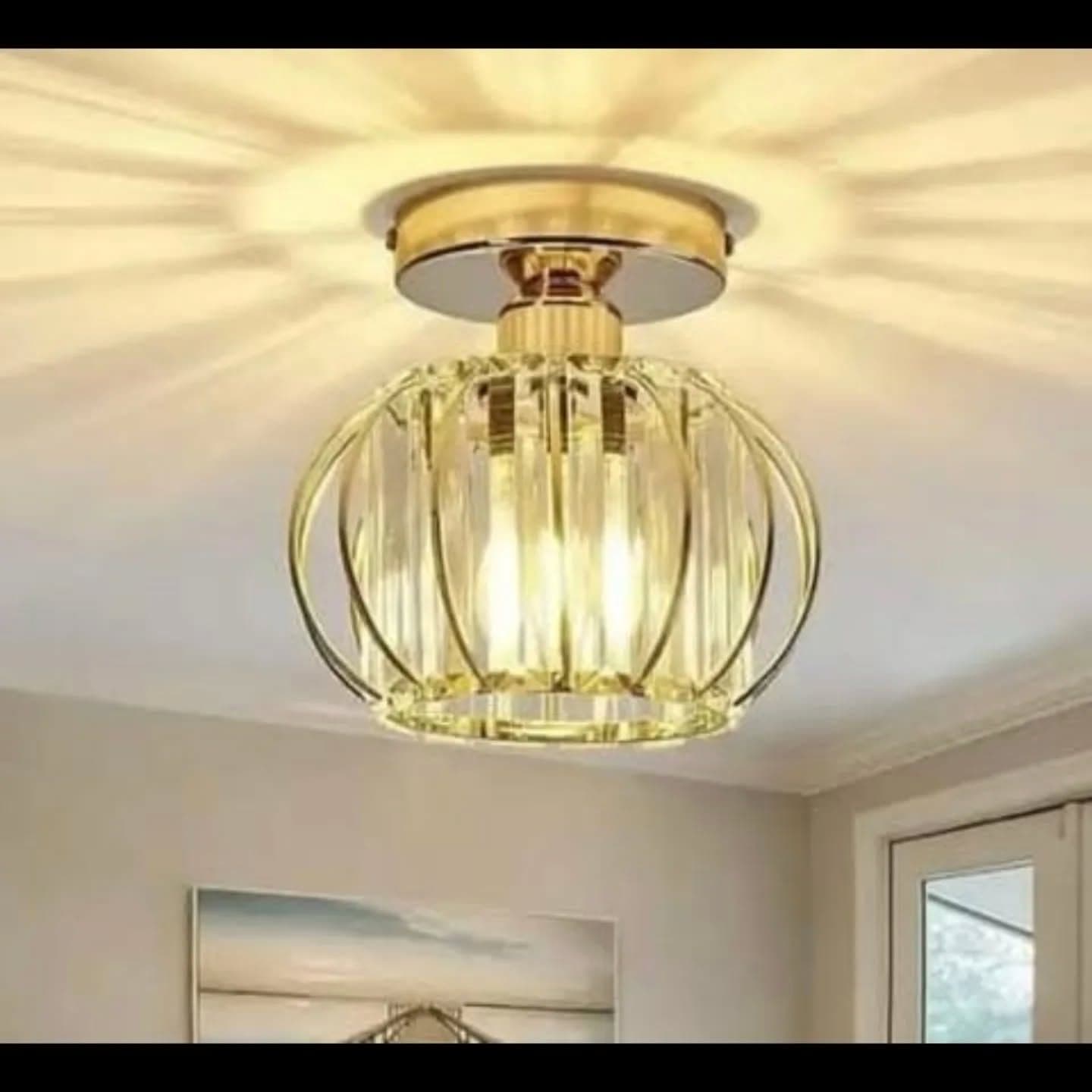 Small Modern Gold Crystal Flush Mount Chandelier