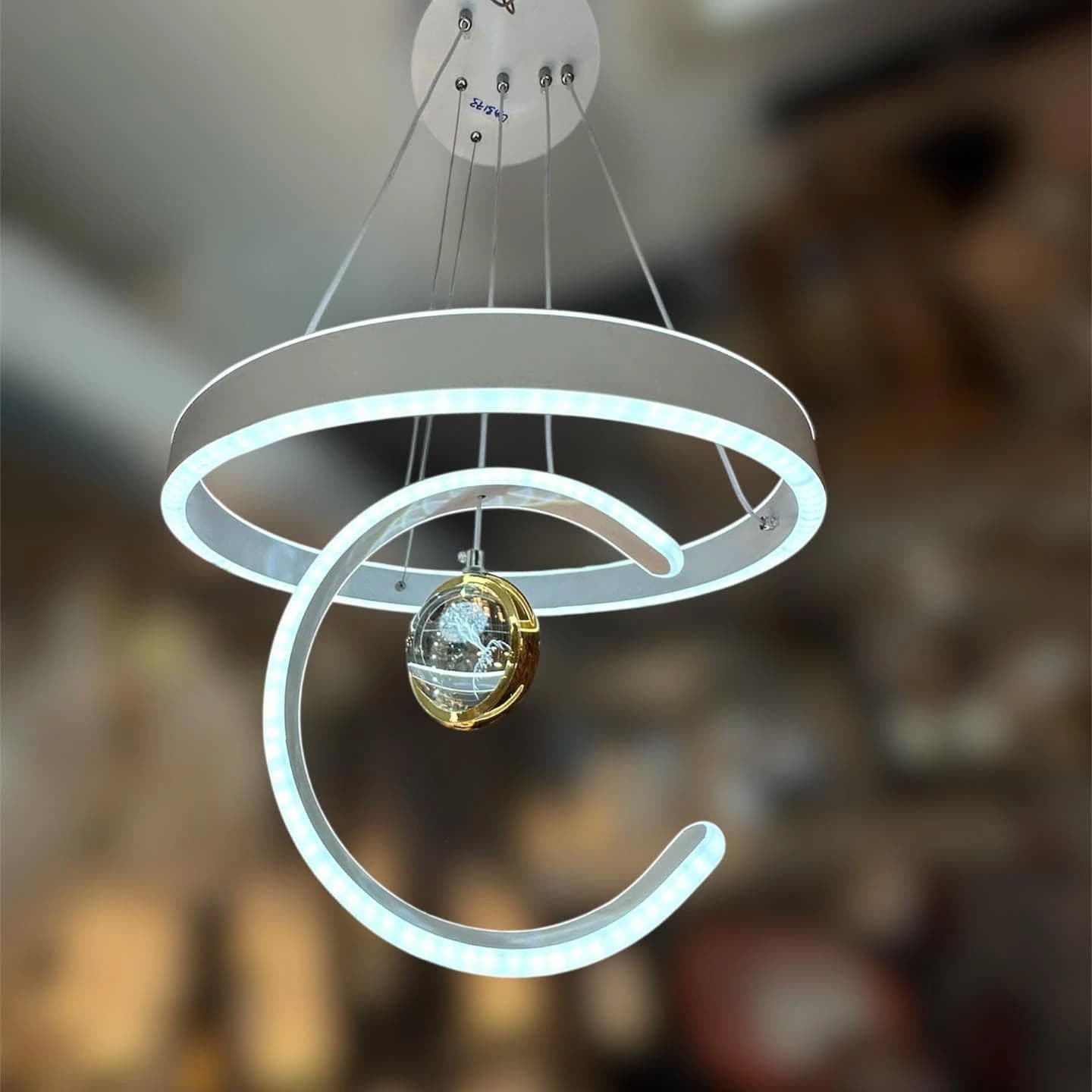 Modern White Acrylic LED Chandelier with Spiral Accents
