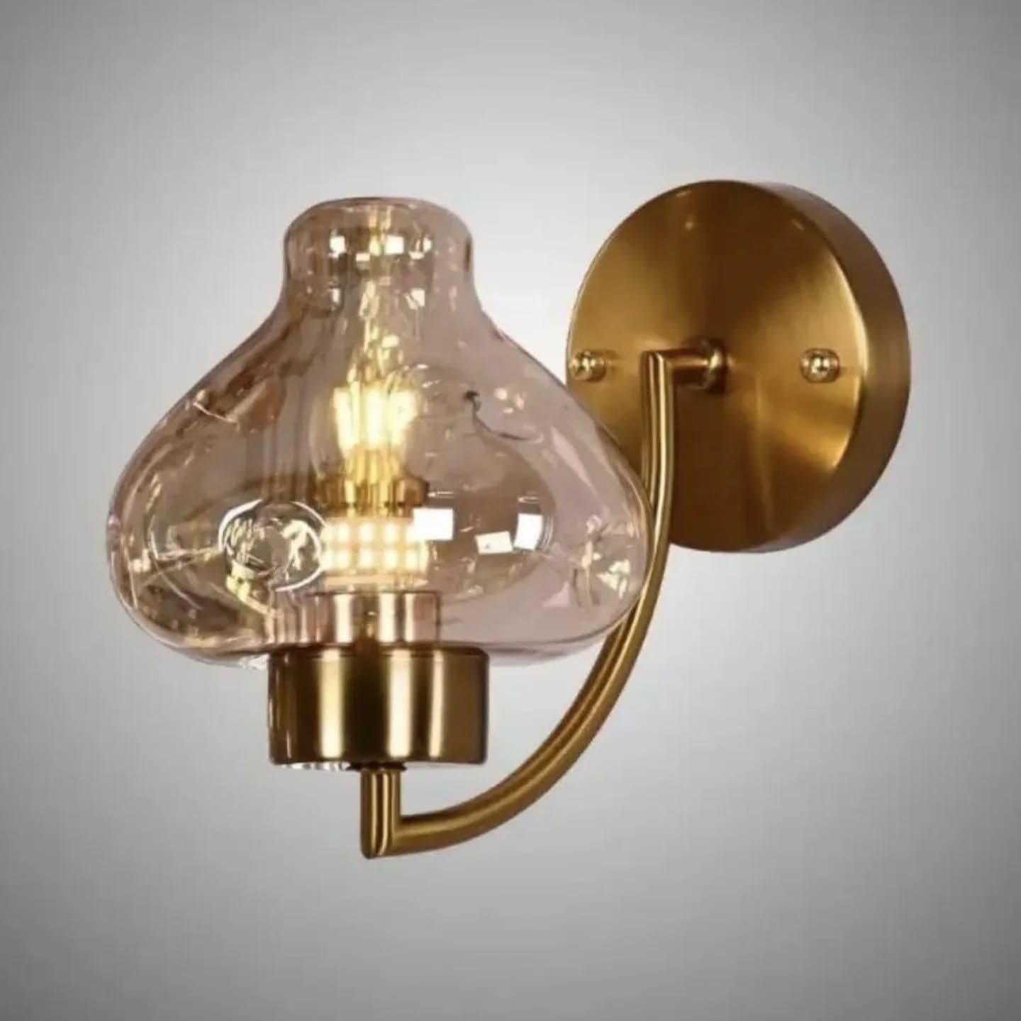 Vintage Amber Glass and Brass Wall Sconce