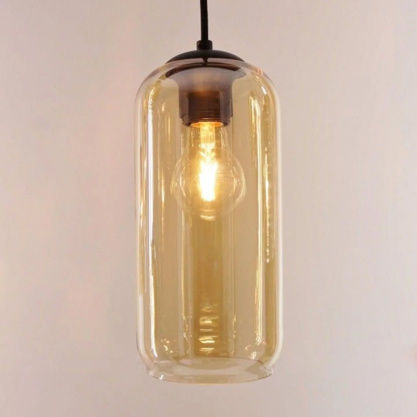 Industrial Amber Glass Pendant Light - Medium