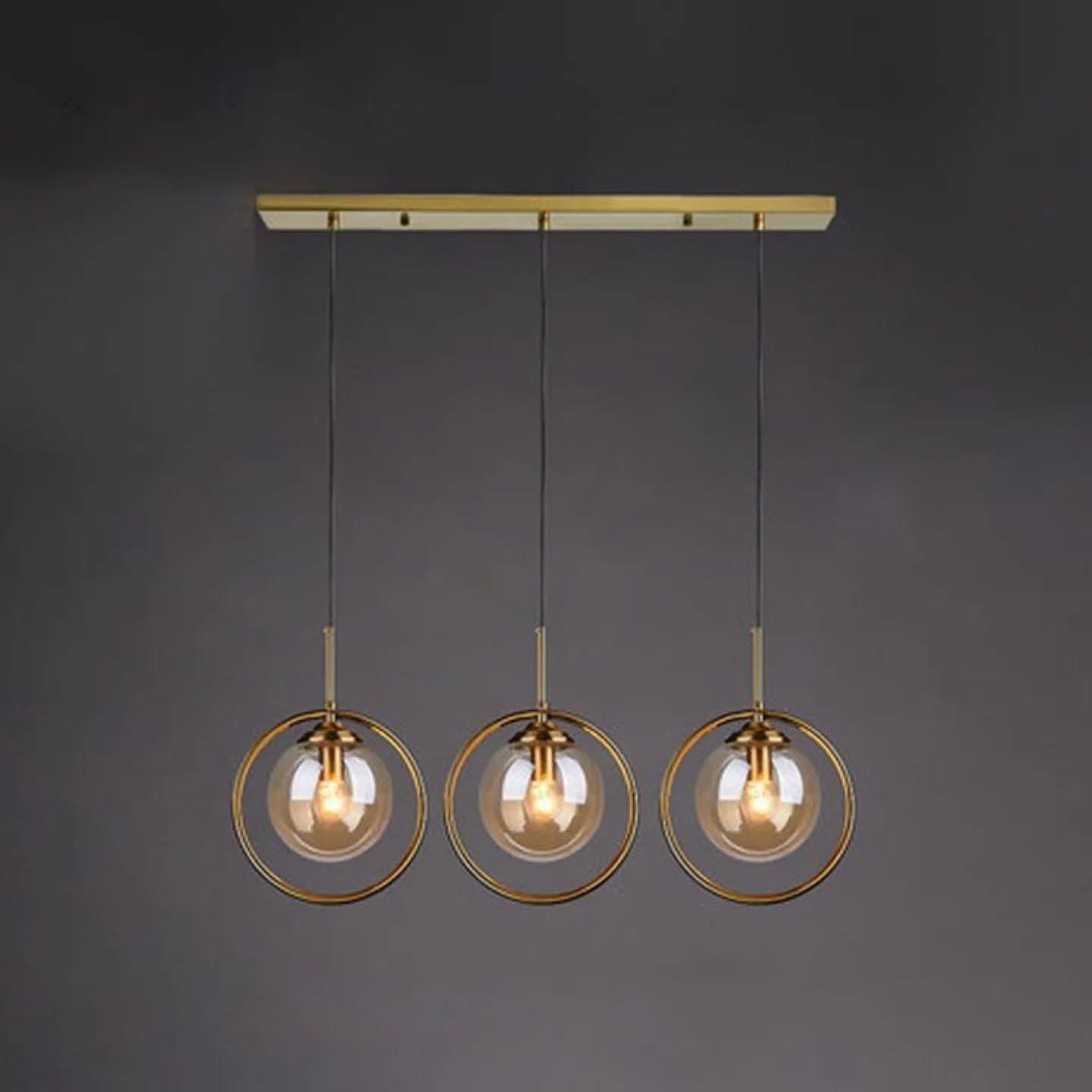 Modern Gold Brass & Glass 3-Light Pendant Light