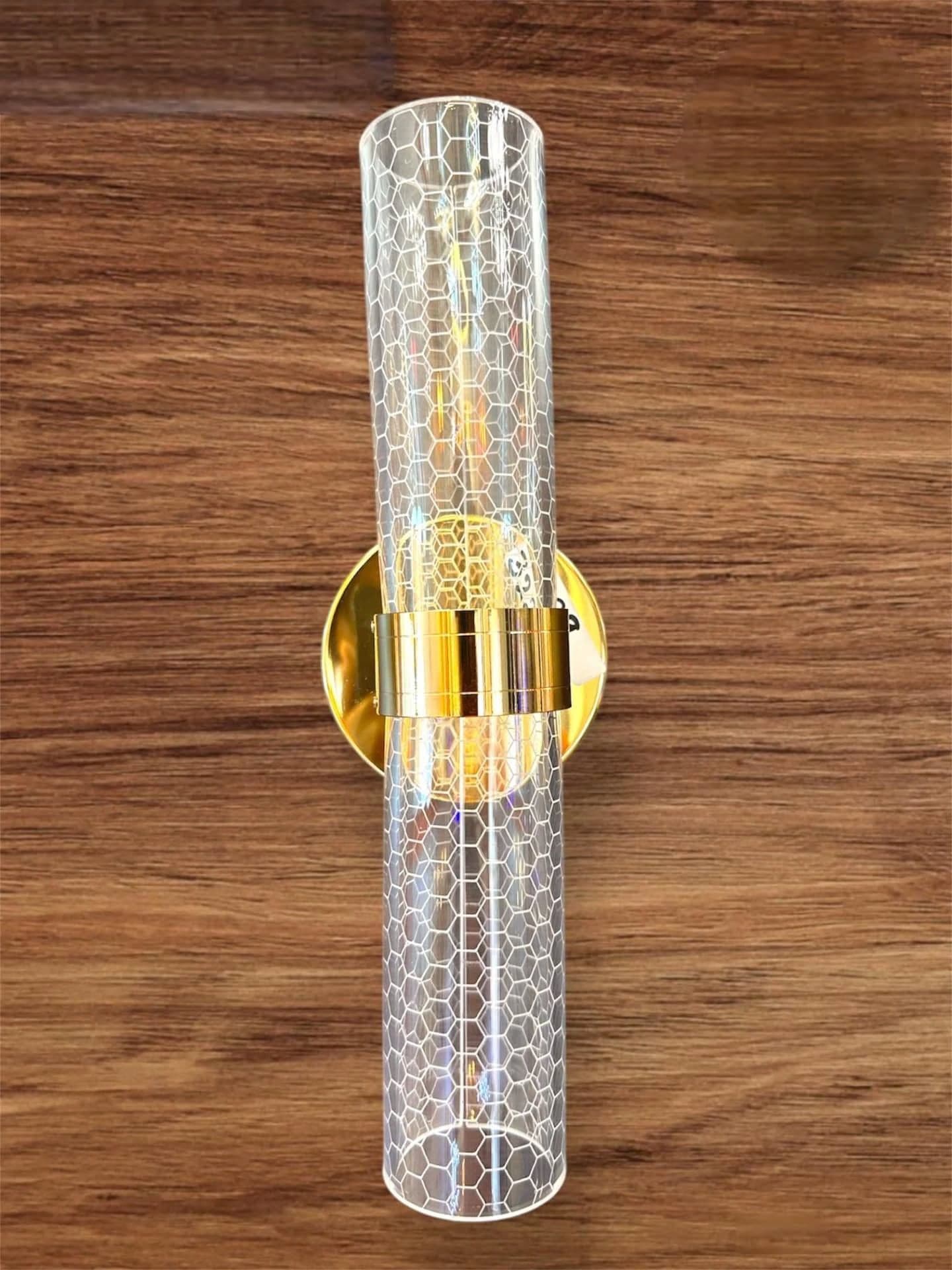 Modern Gold Honeycomb Wall Light with Cylindrical Shade