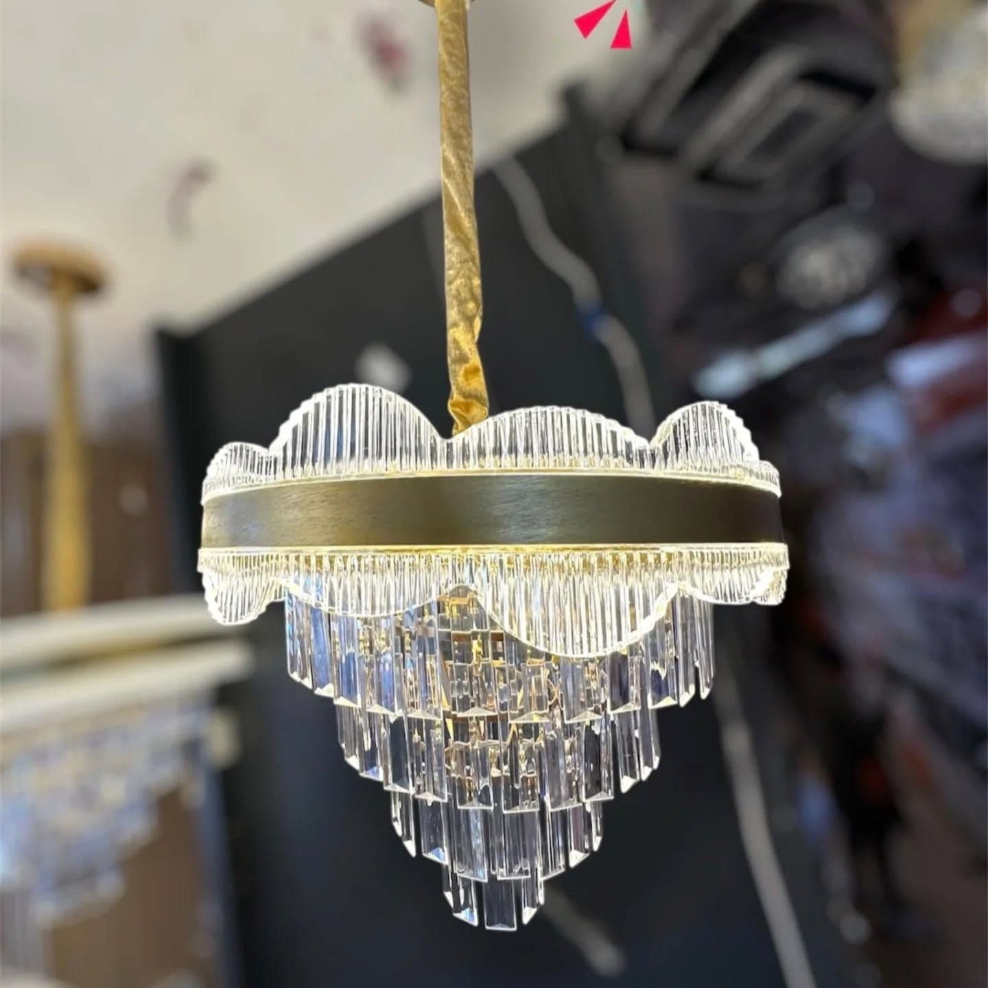 Modern Gold Crystal Tiered Chandelier with Scalloped Edges