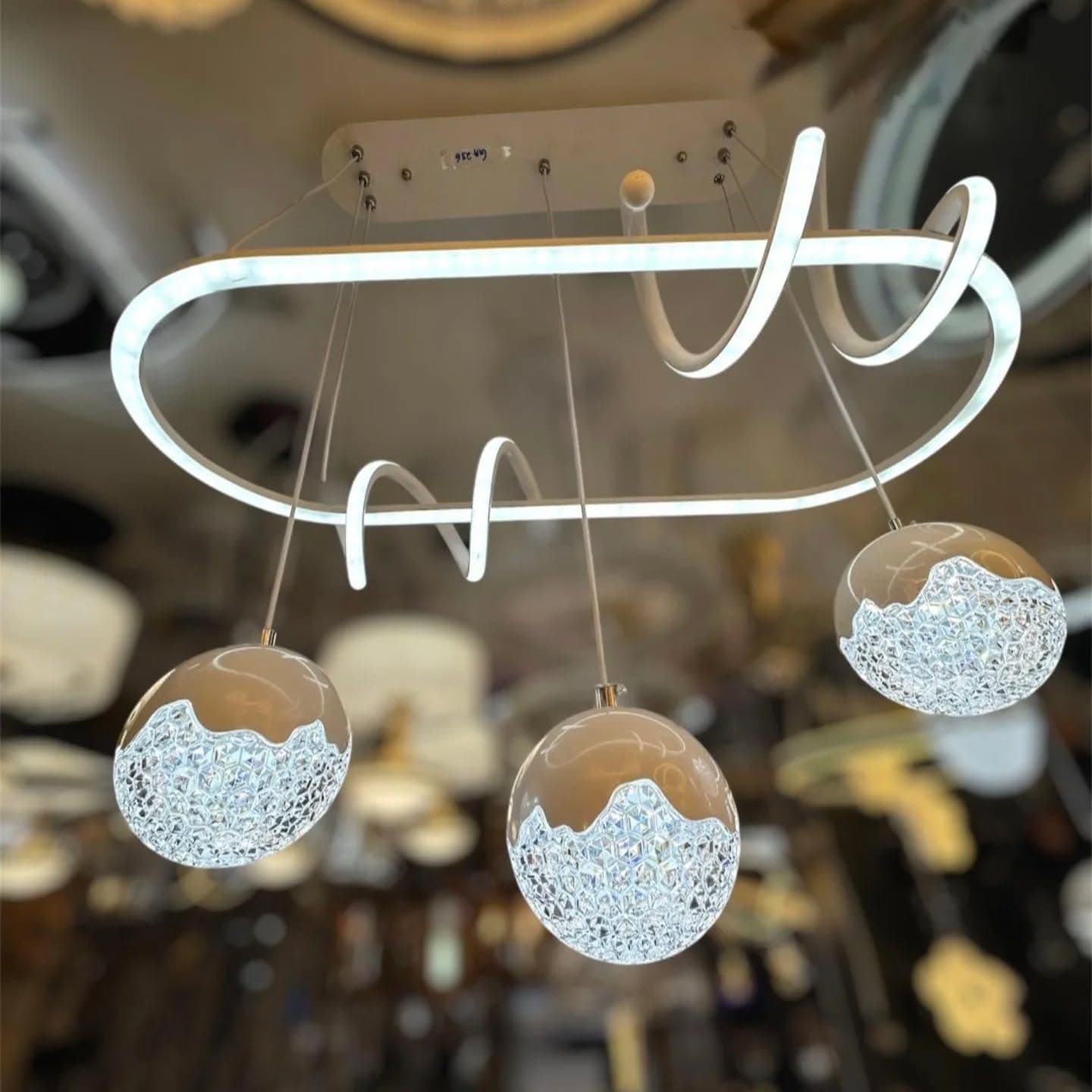 Modern White Oval LED Chandelier with Crystal Globes