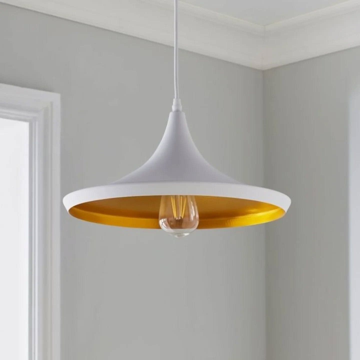 Modern White & Gold Wide Brim Pendant Light